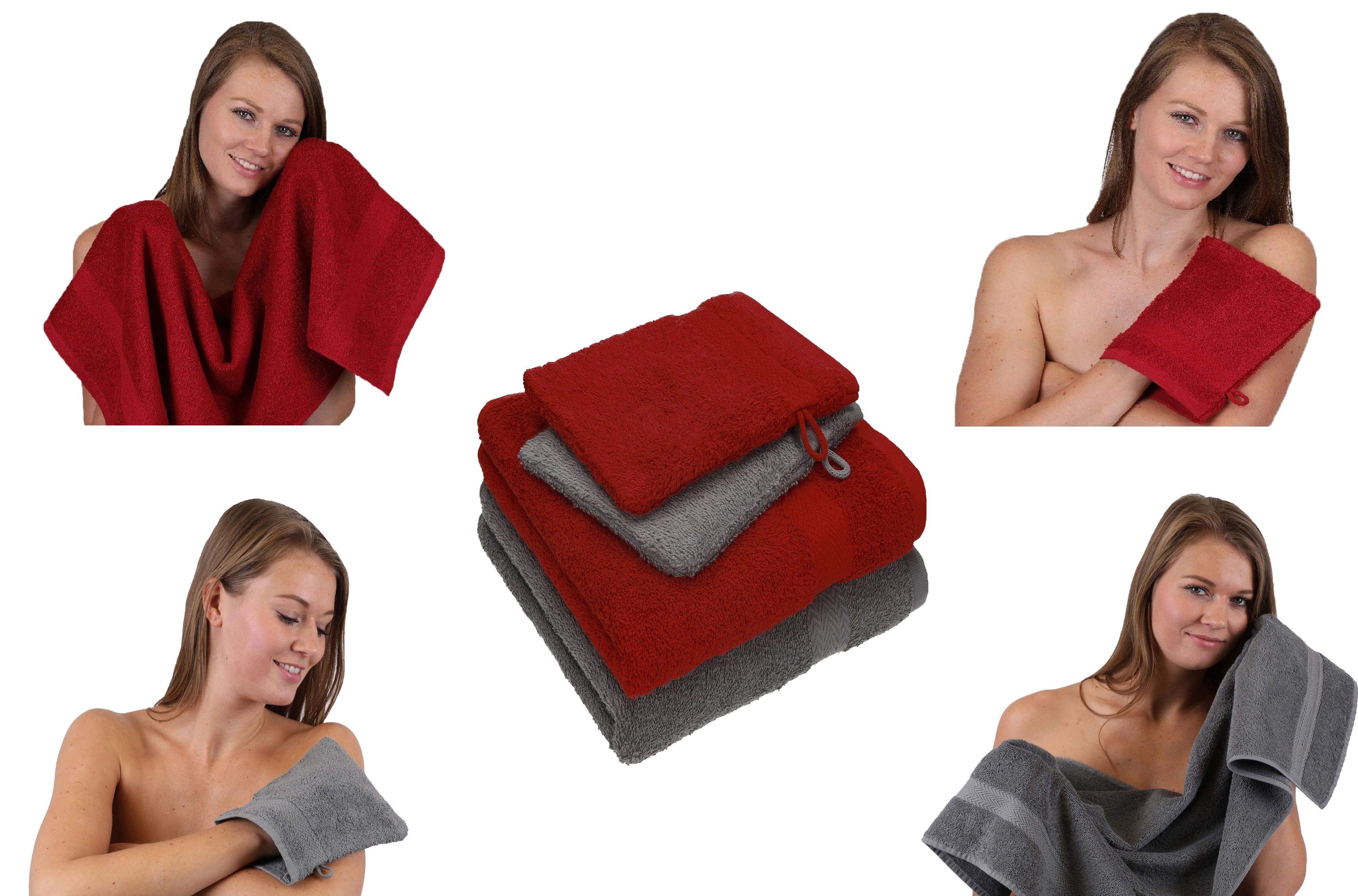 Betz Handtuch Set 4 Baumwolle Baumwolle 2 Pack TLG. anthrazit 2 100% 100% grau Happy Handtuch rubinrot Set - Waschhandschuhe, Handtücher