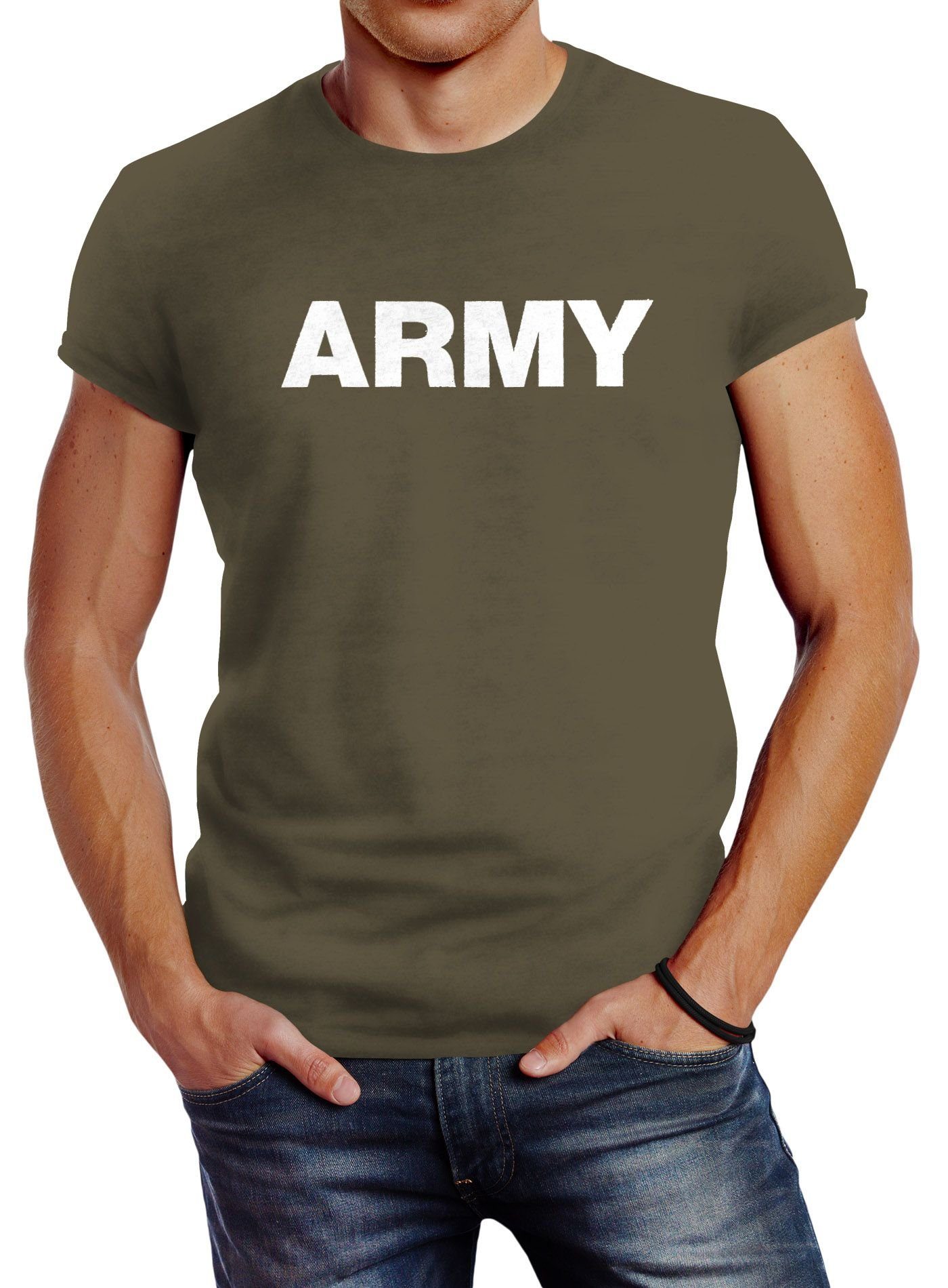 Neverless Print-Shirt cooles Herren T-Shirt Aufdruck Army Print Fashion Streetstyle Neverless® mit Print grün