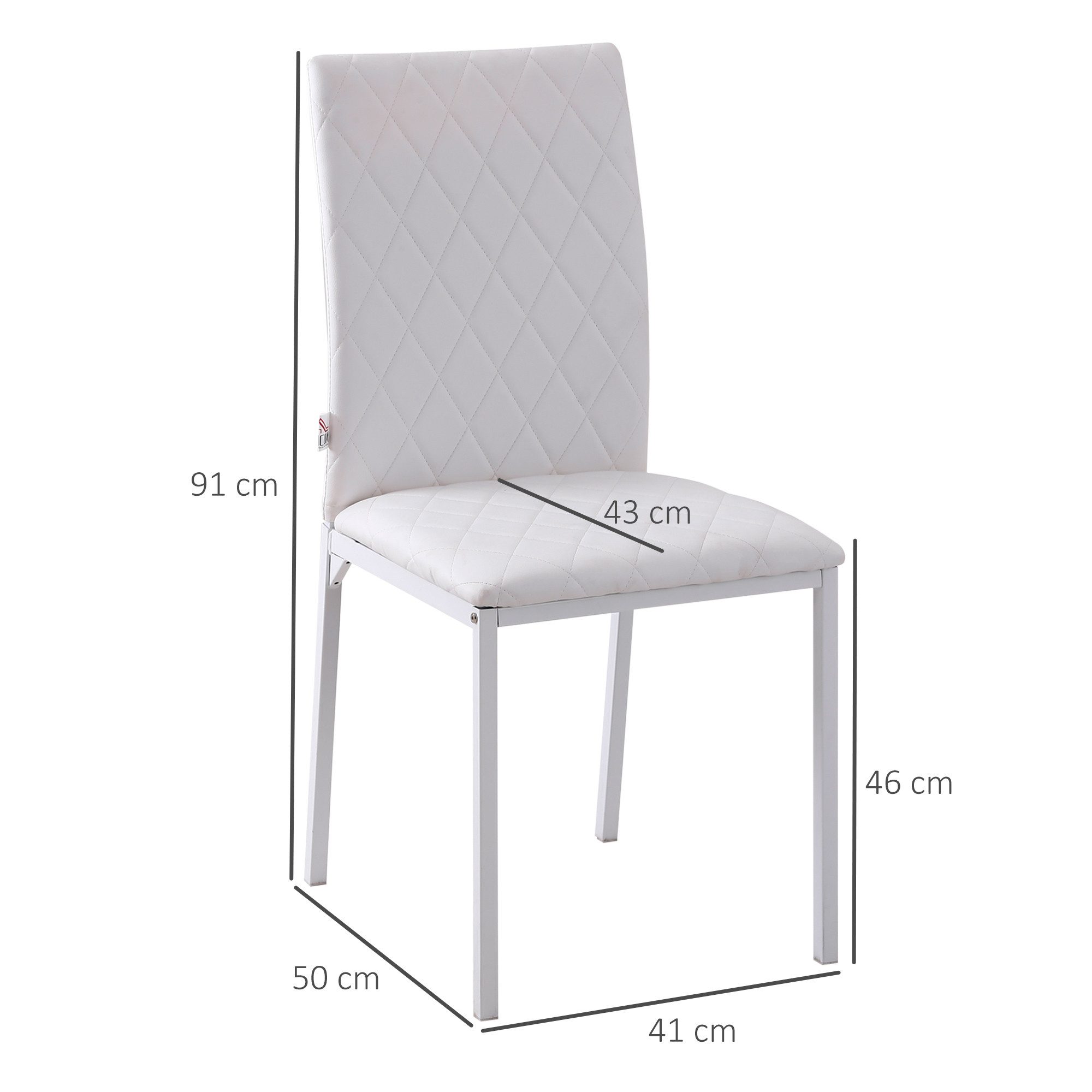 HOMCOM Esszimmerstuhl Polsterstühle mit Rückenlehne, Rautensteppung, Kunstleder (Küchenstühle, 4 St), mit Metallbeinen, Fußpolster, für Esszimmer, Küche, Wohnzimmer, Weiß