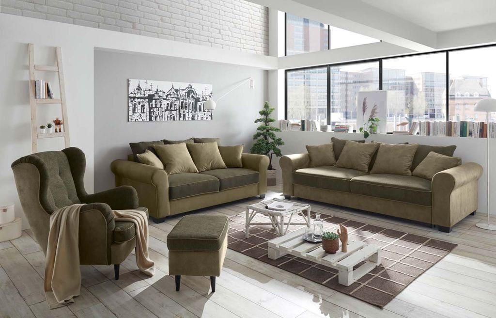 Olive Polstergarnitur Aurelia 2-farbig 3-Sitzer, Couch DESIGN Sofa 3-Sitzer EXCITING ED