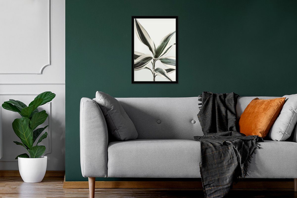 MuchoWow Poster Pflanzen - - St), Wanddeko, - Bilder, Gerahmtes Poster, (1 Wandposter, Grün Natur Bilderrahmen Schwarzem Weiß