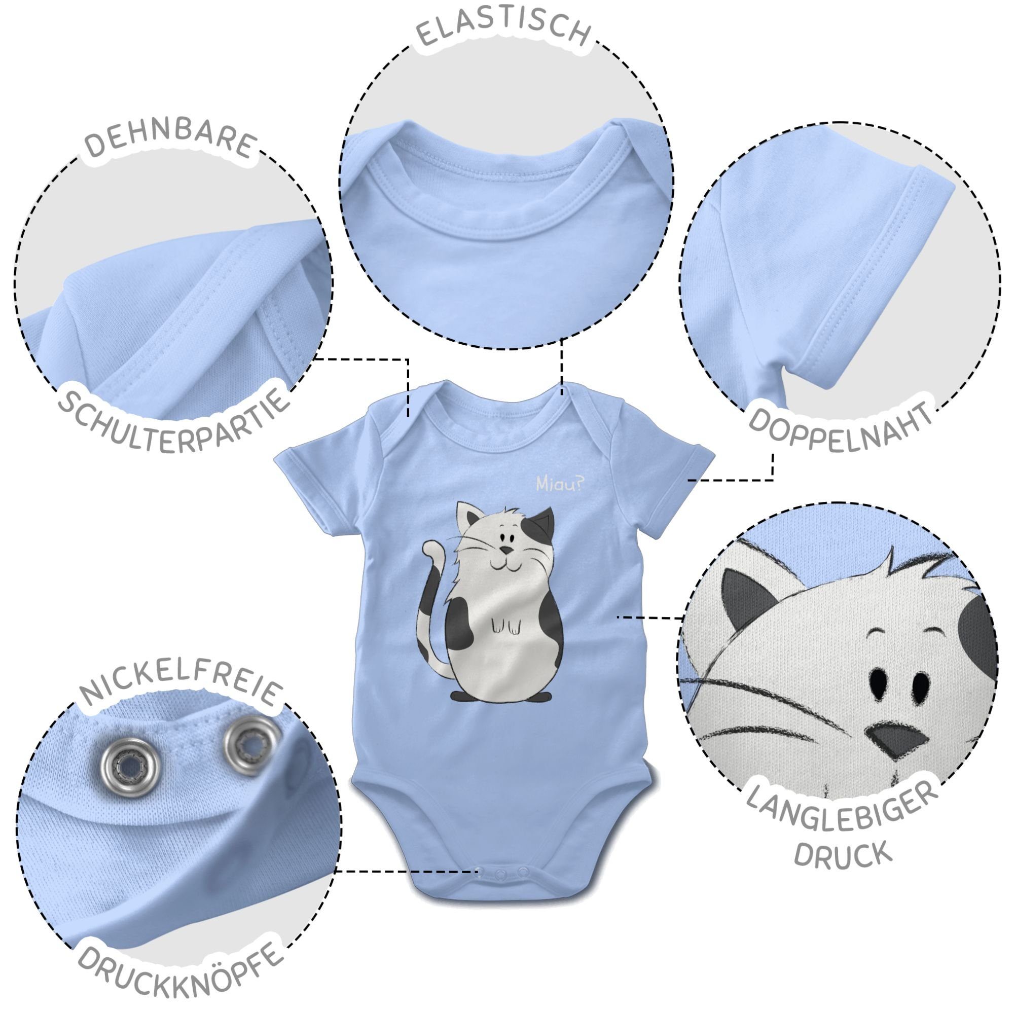 Shirtracer Shirtbody lustige Katze Animal Baby Babyblau 2 Print Tiermotiv