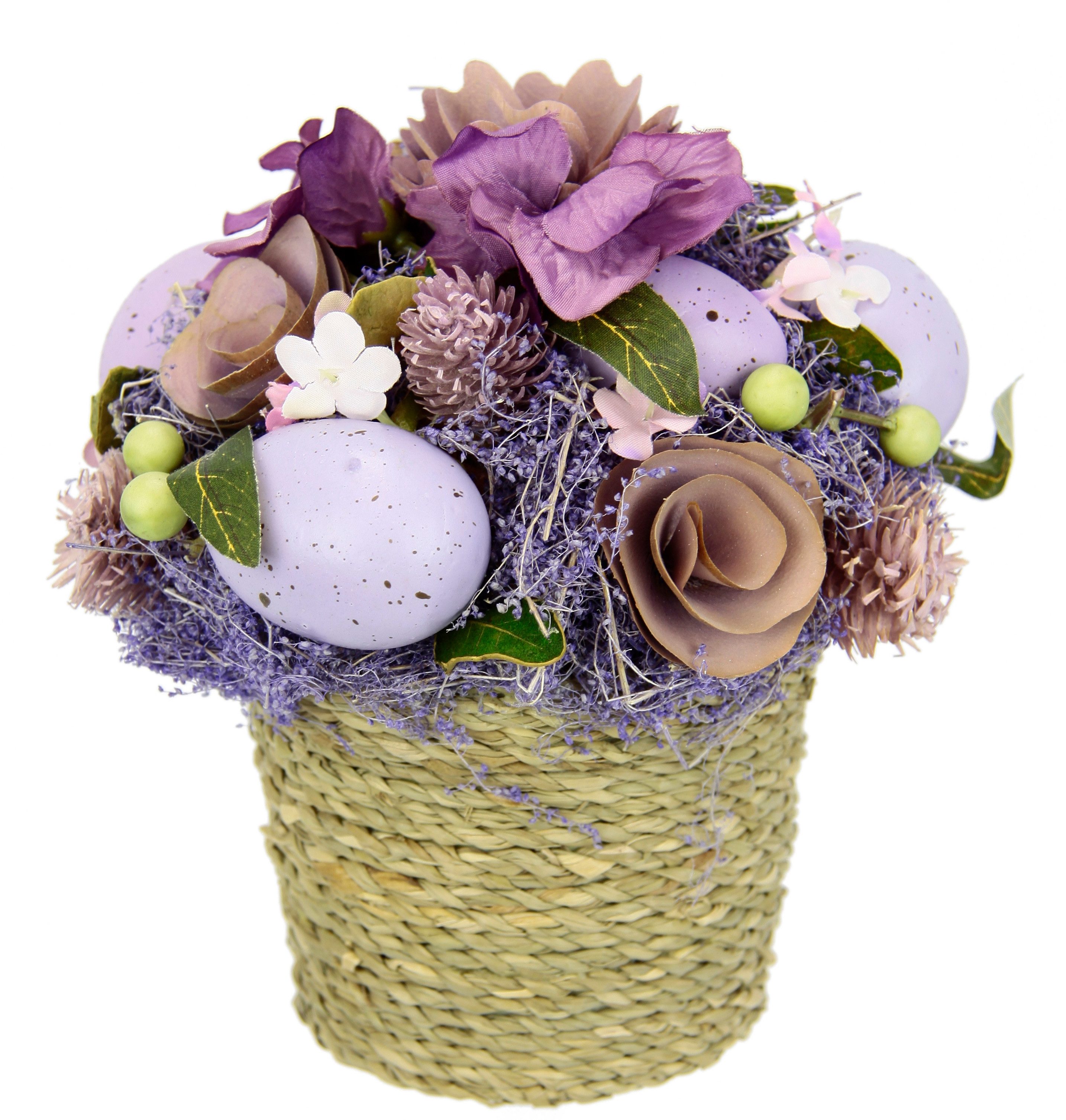 Kunstblume Gesteck Ei/Trockenblumen, I.GE.A., Höhe 17 cm, Im Topf Hortensie Ostergesteck Osterdeko Oster-Ei Arrangement Deko