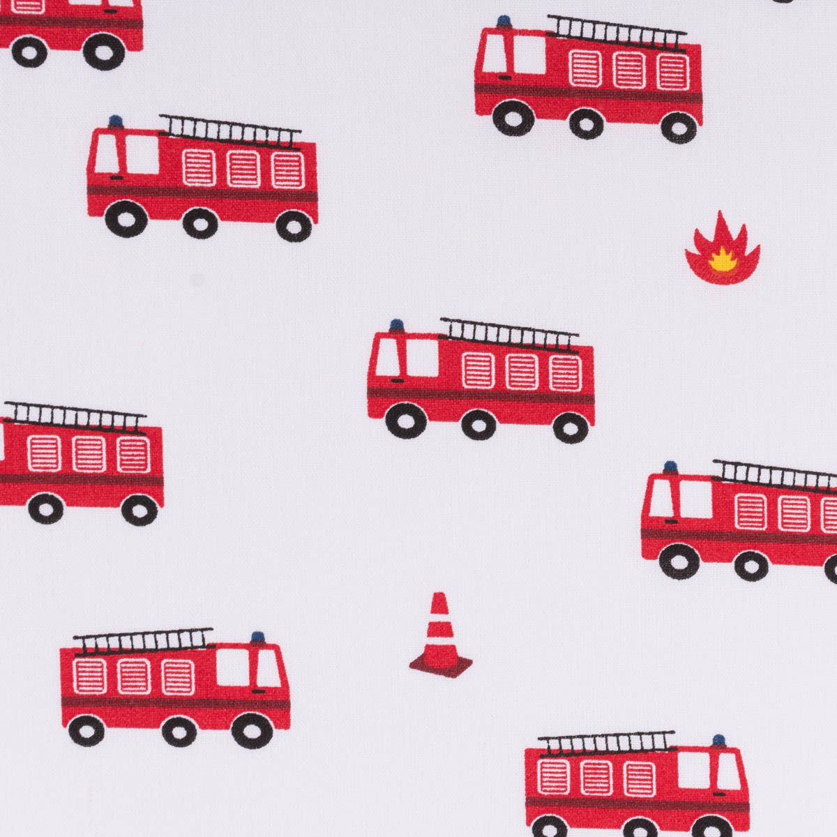 SCHÖNER LEBEN. Stoff Baumwollstoff Popeline Stoff Feuerwehr Flammen weiß rot 1,45m Breite, allergikergeeignet