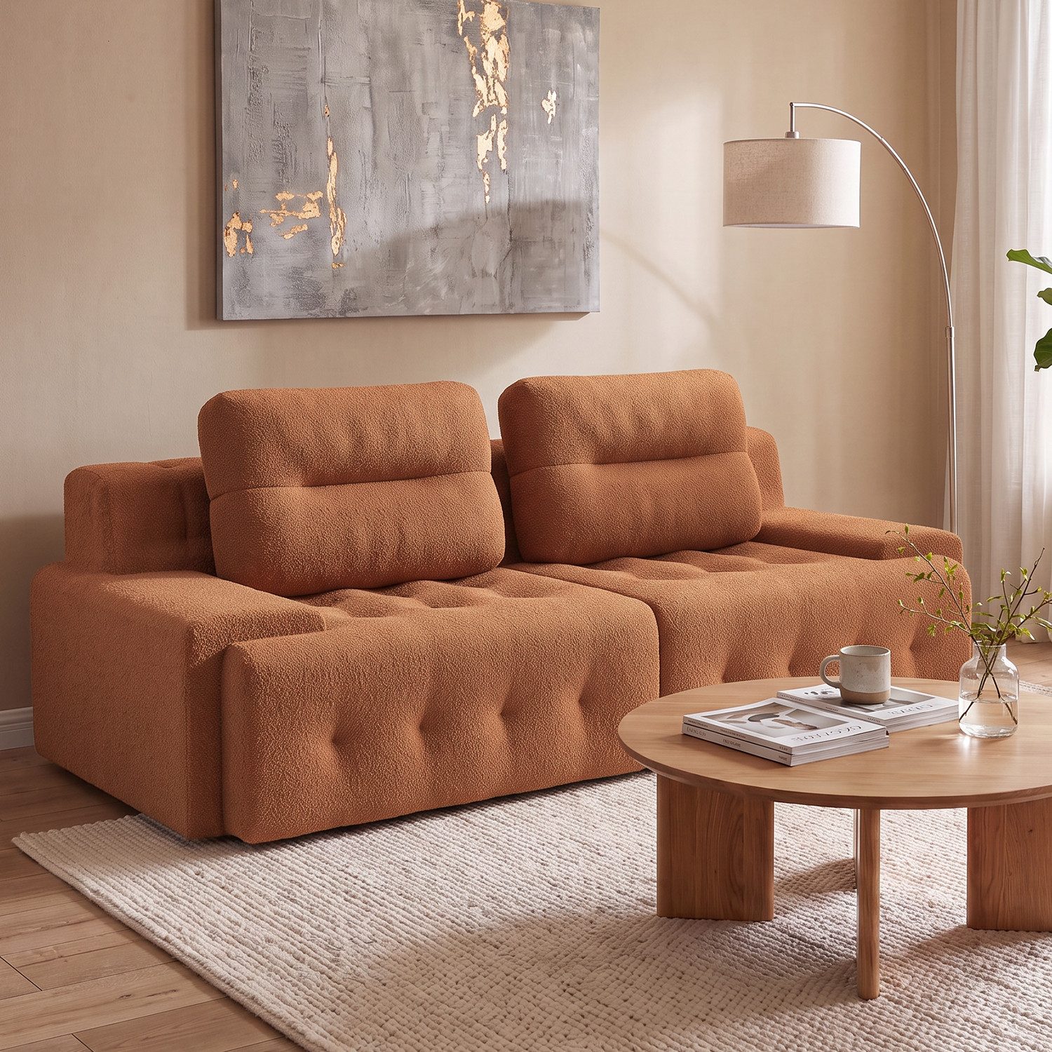 HOMALL Big-Sofa Teddy Sofa, Polstersofa mit tiefer Sitzfläche und Vakuum-Kompression, Polstersofa im Cloud Design mit 2 großen Kissen, kein Aufbau erforderlich, 225 cm breit, weich gepolstert und vakuumverpackt