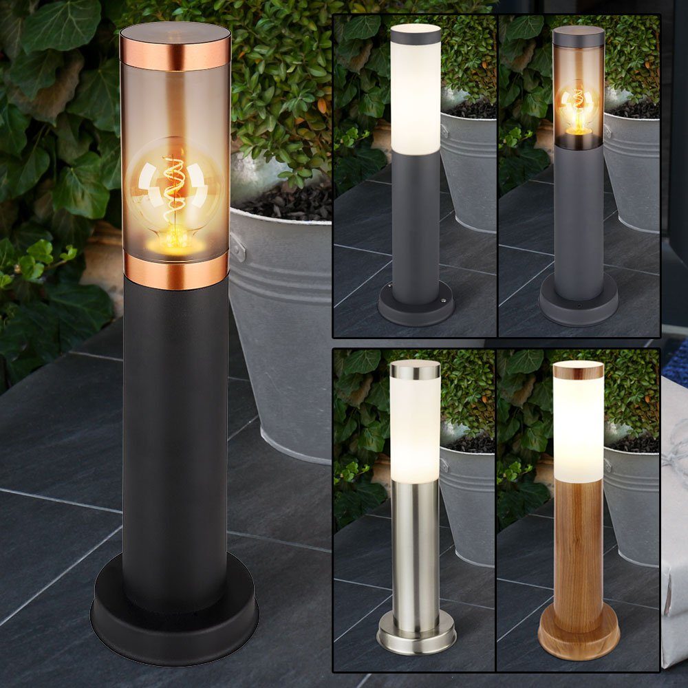 etc-shop LED Außen-Stehlampe, Warmweiß, inklusive, Außenleuchte Schwarz Leuchtmittel Sockelleuchte Stehlampe Edelstahl Garten