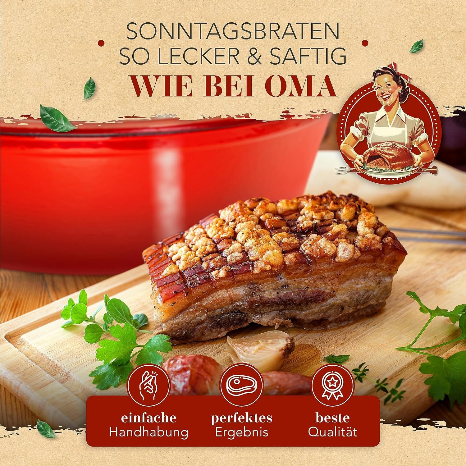 Krustenzauber Bräter Gusseisen Bräter mit Deckel backofengeeignet inkl. Fleischgabel, (Emaille Topf XL - Idealer Schmortopf Kazan), Induktion Oval, Geschenk Weihnachten