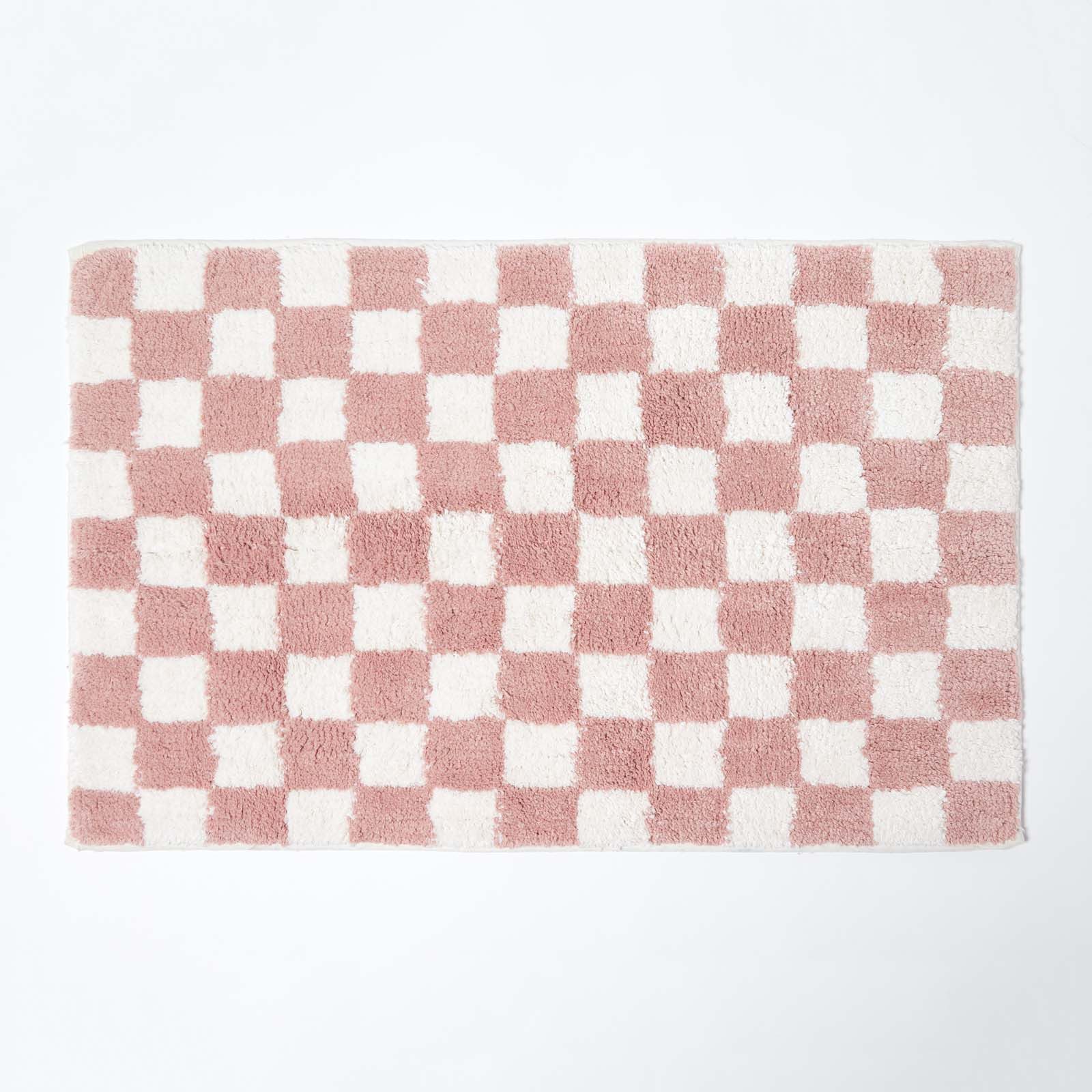 Homescapes Badematte Rutschfeste Badematte rosa-weiß mit Schachbrett-Muster günstig online kaufen