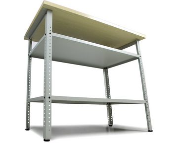 ONDIS24 Werkbank Nobbi Pro 120cm Packtisch aus Metall, mit Arbeitsplatte, höhenverstellbare Einlegeböden, Justierfüße, lichtgrau