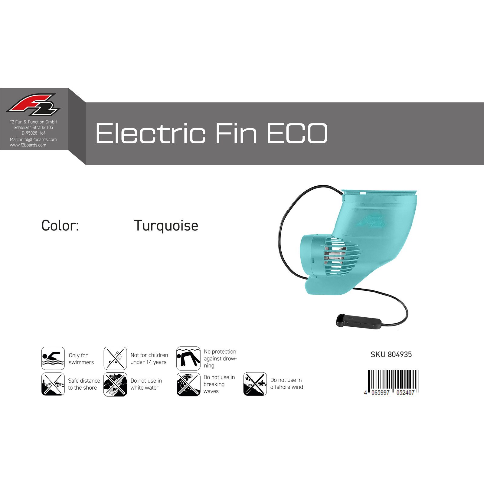 F2 SUP-Finne F2 Elektro Finne ELECTRIC FIN ECO SUP One Size Türkis 2024/2025