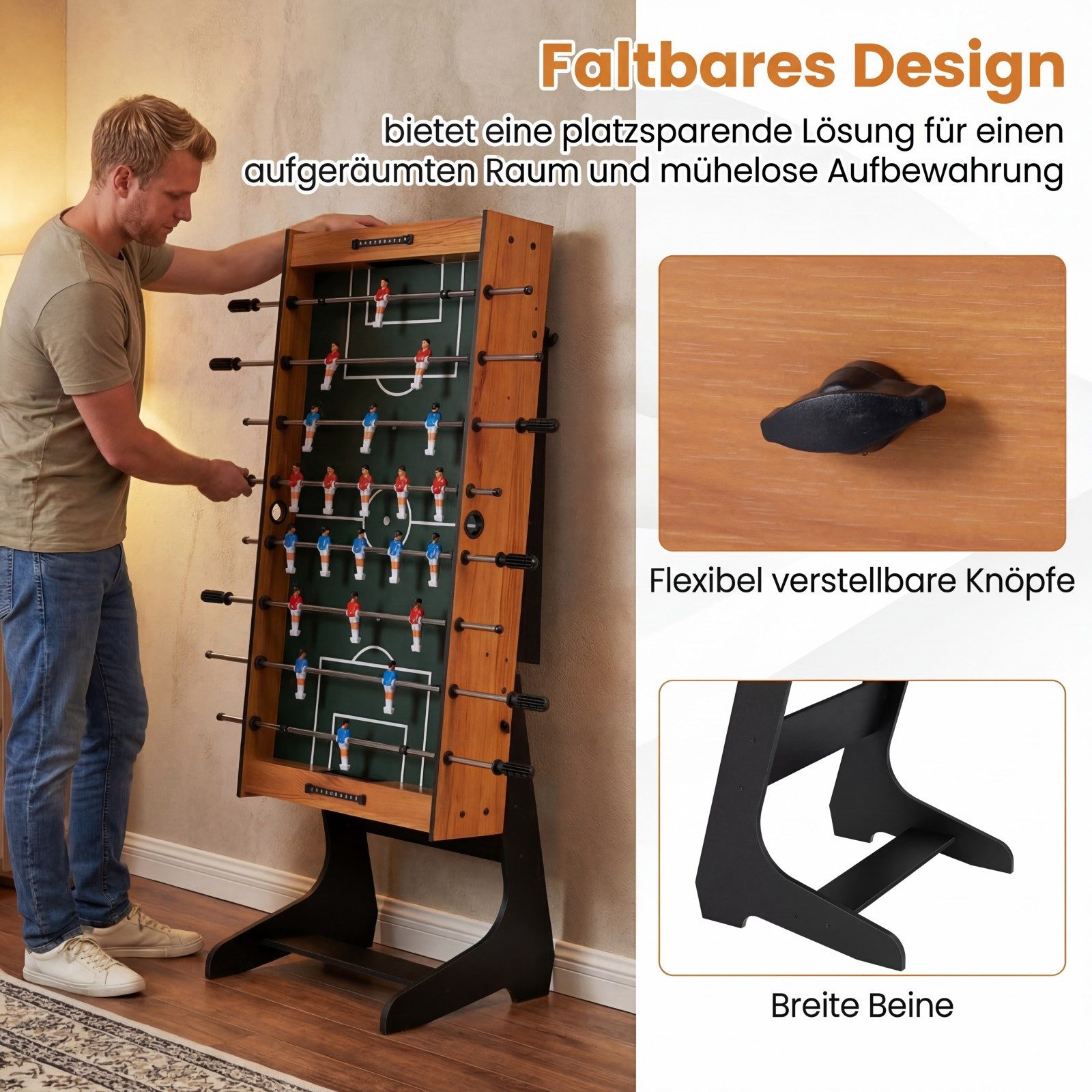 COSTWAY Kickertisch, 120cm Tischkicker klappbar, Tischfußball platzsparend