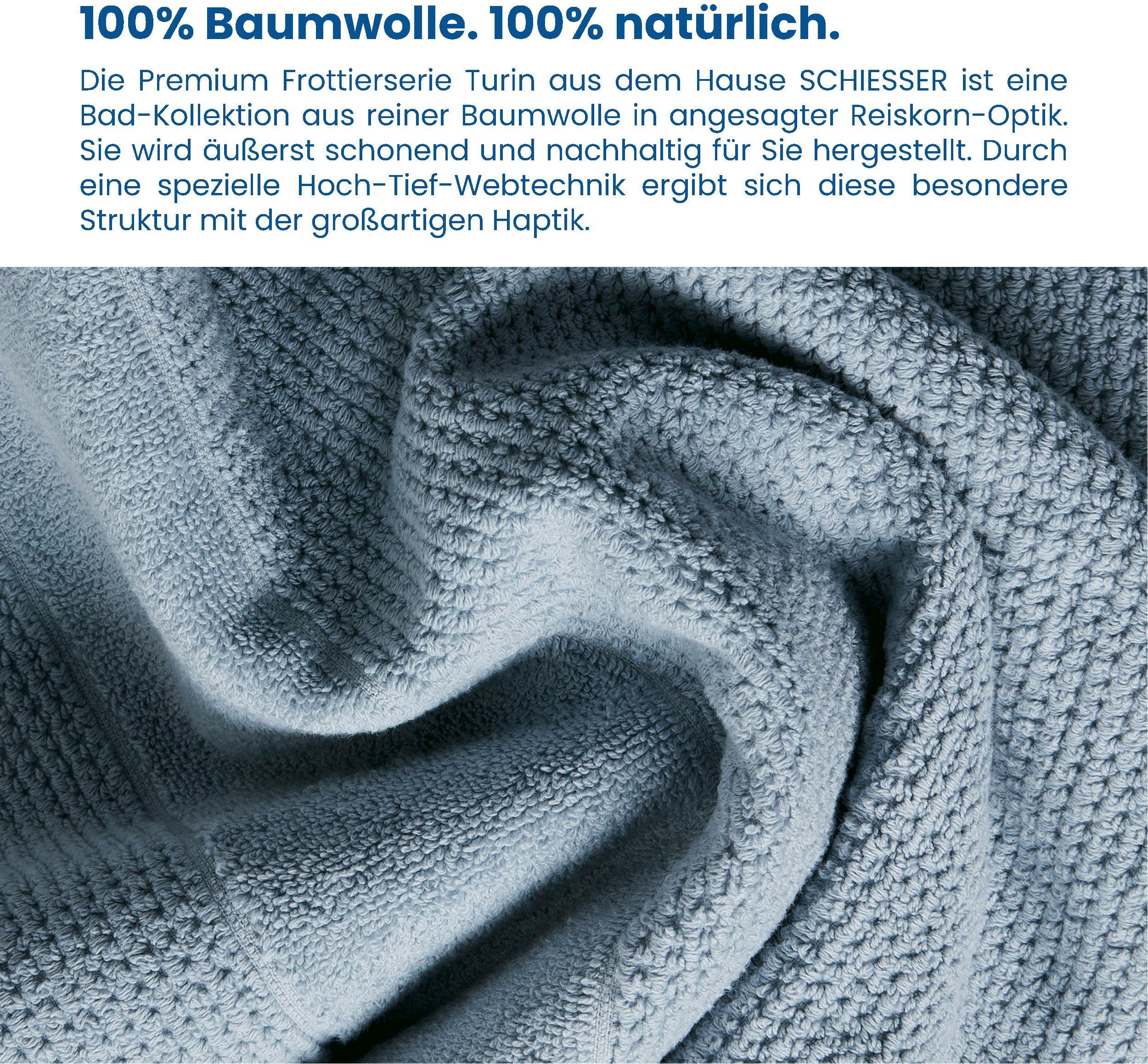 Schiesser Handtücher Turin im 4er OEKO-TEX®-zertifiziert Baumwolle, GREEN MADE (2-St), Reiskorn-Optik, by IN Rauchblau aus 100% Set Frottier