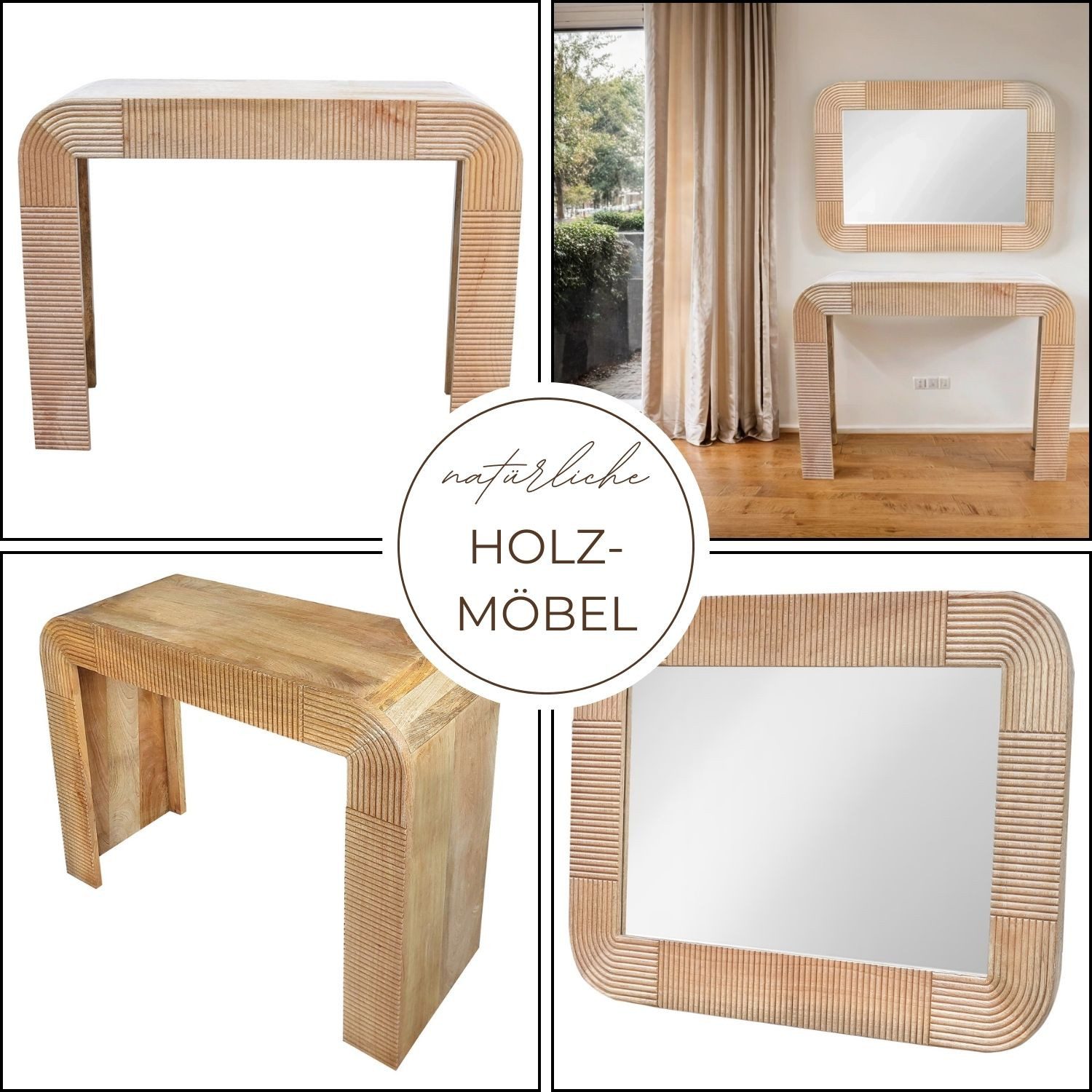 Marrakesch Orient & Mediterran Interior Wandspiegel Wandspiegel Cailin aus Mangoholz, Modernes Design, 106×76cm (1-St), Handarbeit