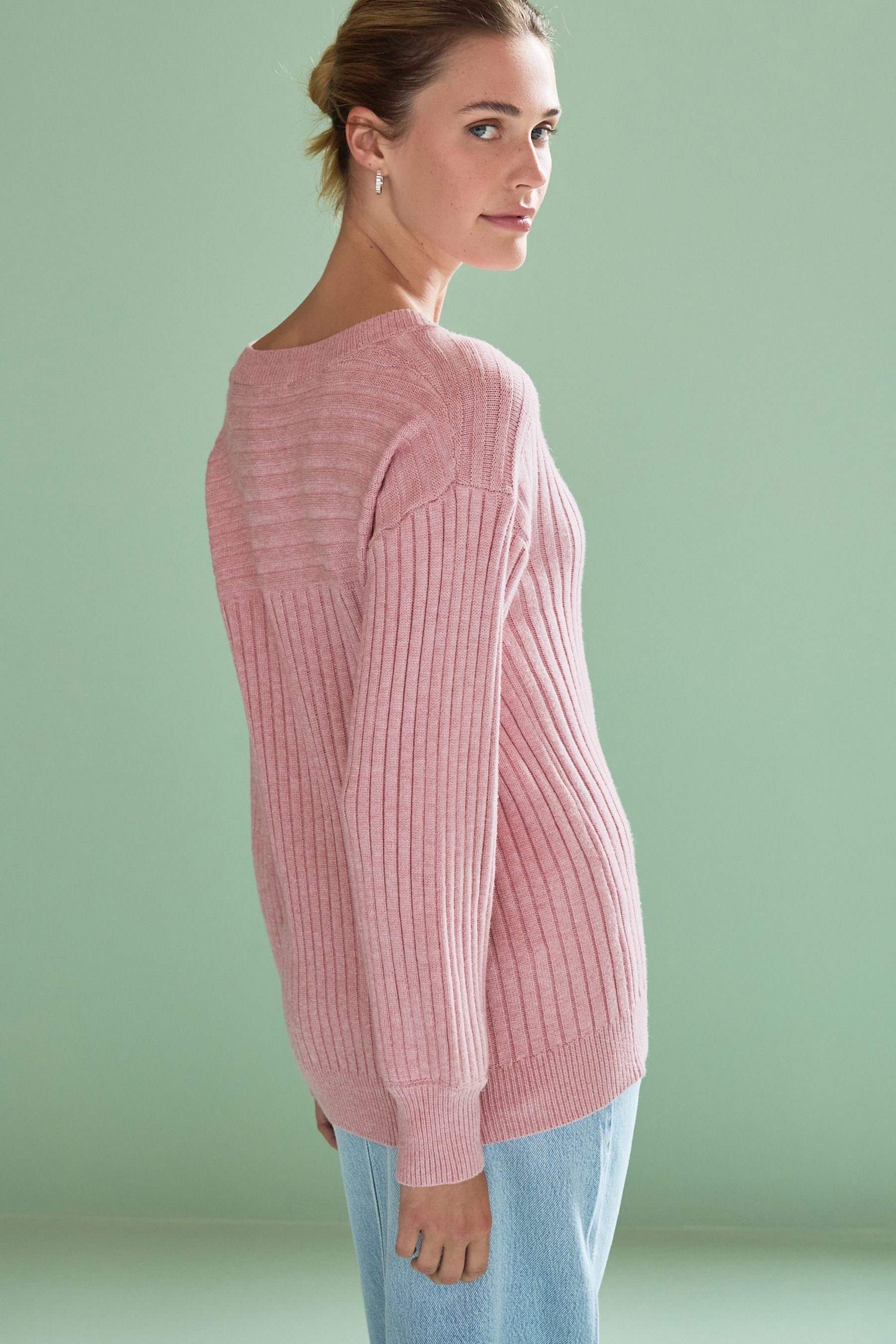 V-Ausschnitt-Pullover Ripp-Oberteil (1-tlg) Blush V-Ausschnitt mit Next Pink