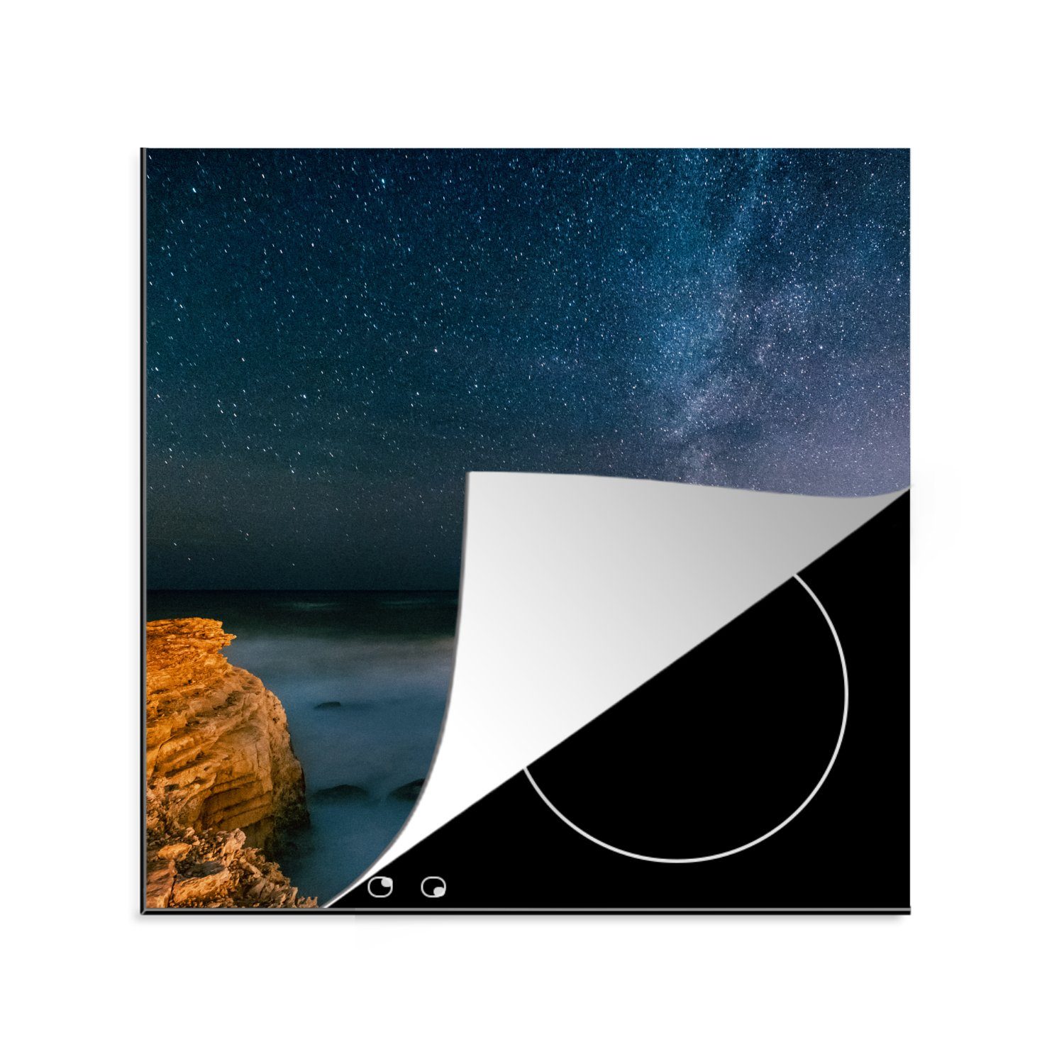 MuchoWow Herdblende-/Abdeckplatte Zypern - Schiff - Sterne, Vinyl, (1 tlg), 78x78 cm, Ceranfeldabdeckung, Arbeitsplatte für küche | Herdabdeckplatten