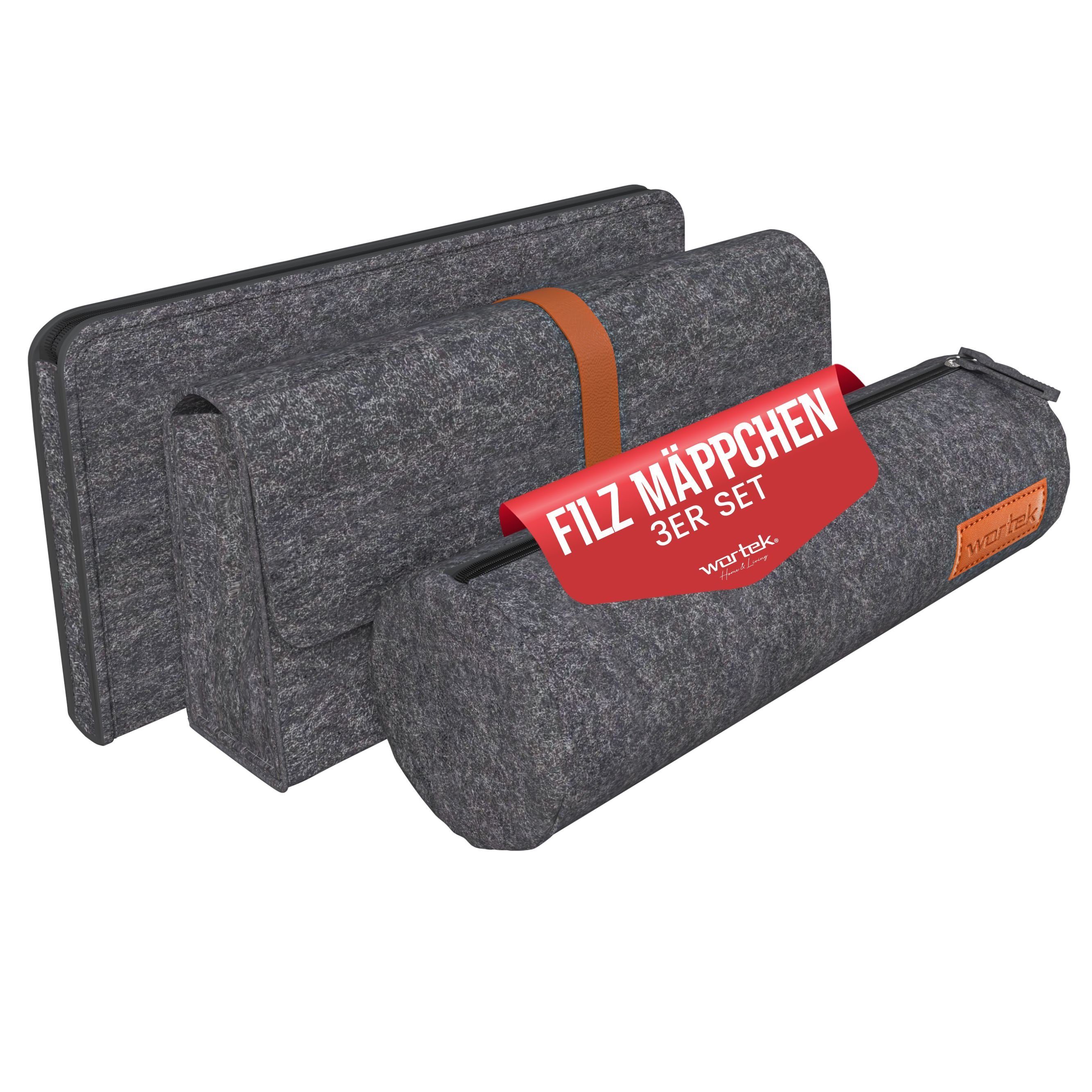 wortek Пеналы Filz Пеналы, 3fach, 1x Federmappe Mäppchen, 1x Schlampermäppche, (Set, 3-teilig), Filztaschen Etui Mäppchen für Schule & Büro