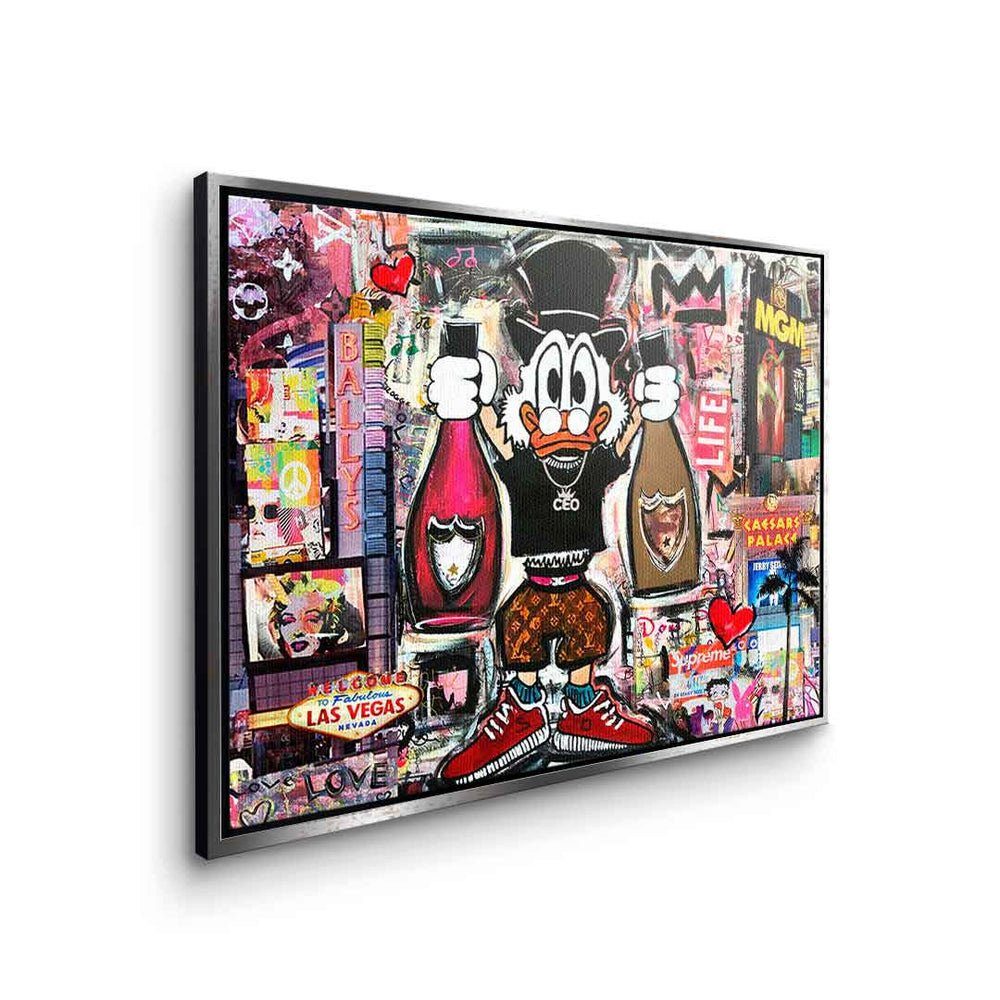 weißer in Collage Las Rahmen Leinwandbild Dagobert Dagobert Comic Duck Vegas, DOTCOMCANVAS® Vegas Art Las Pop Leinwandbild quer