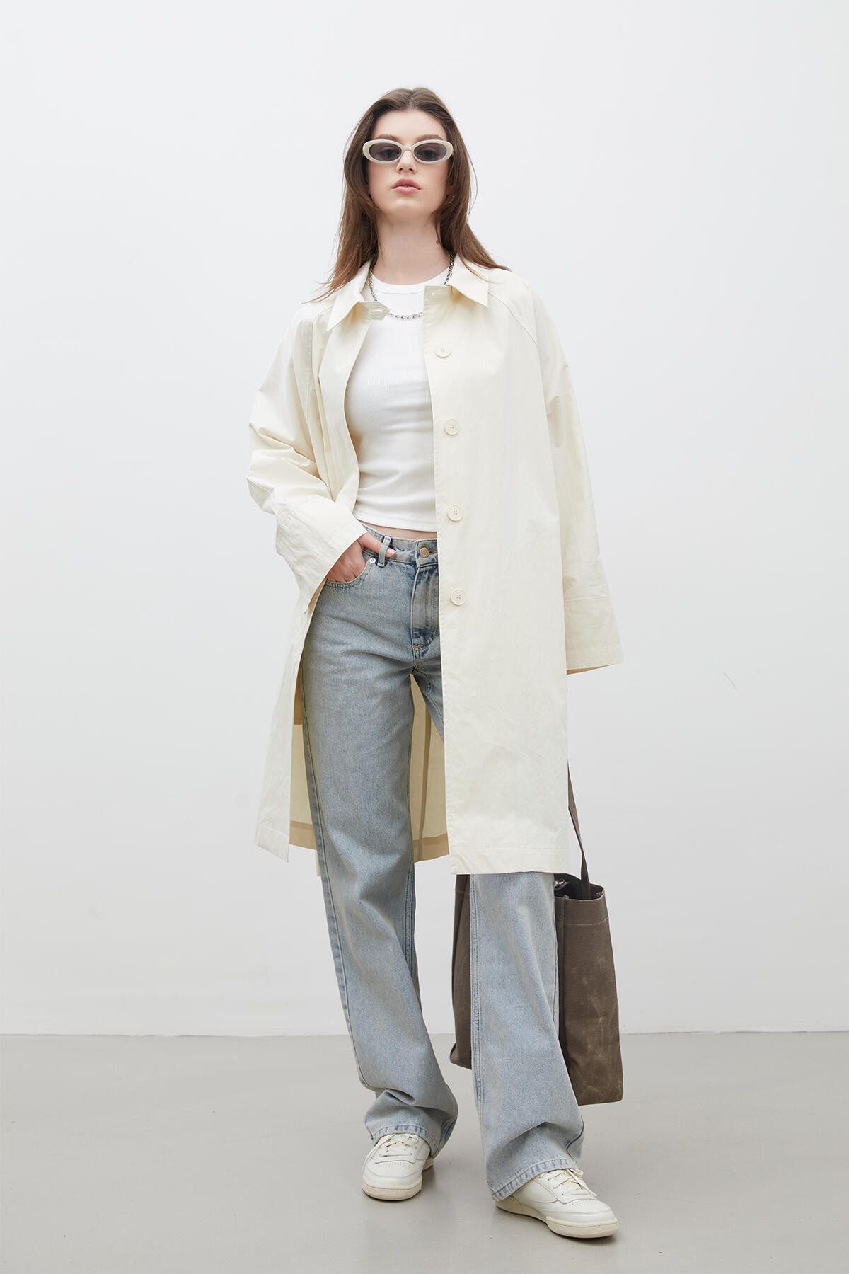 MANUKA Trenchcoat Oversized Trenchcoat aus technischem Stoff Vanille