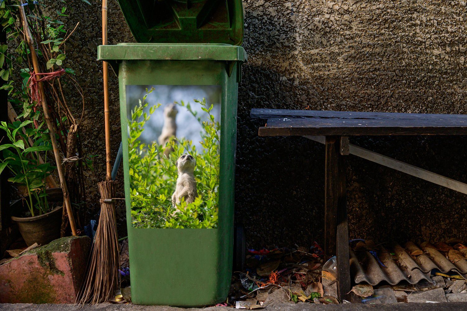(1 Büsche Mülltonne, Abfalbehälter Erdmännchen Wandsticker - - MuchoWow Container, Sticker, St), Tier Mülleimer-aufkleber,