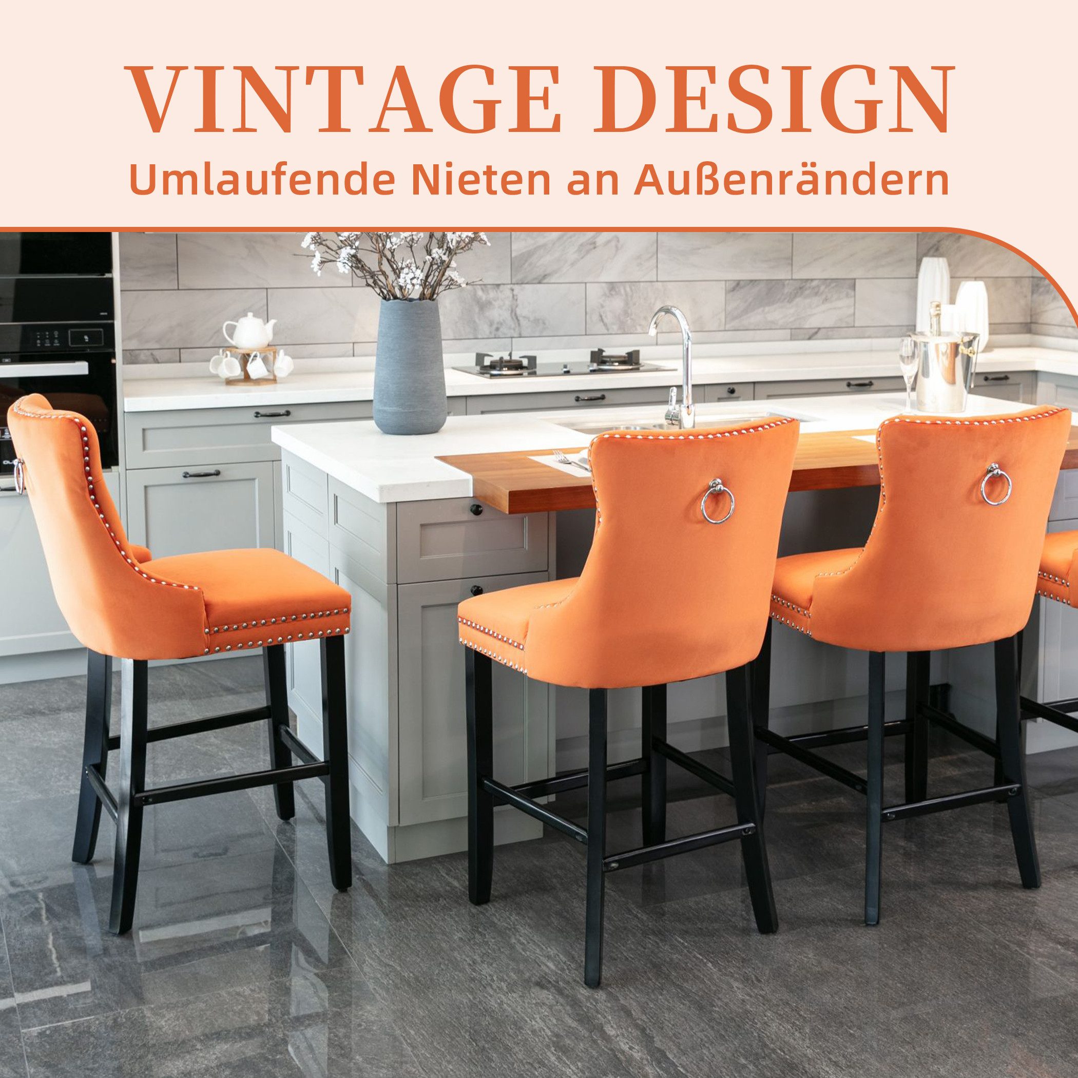 SeedWave Barhocker Mit Rückenlehne, 2er-Set Samt günstig online kaufen