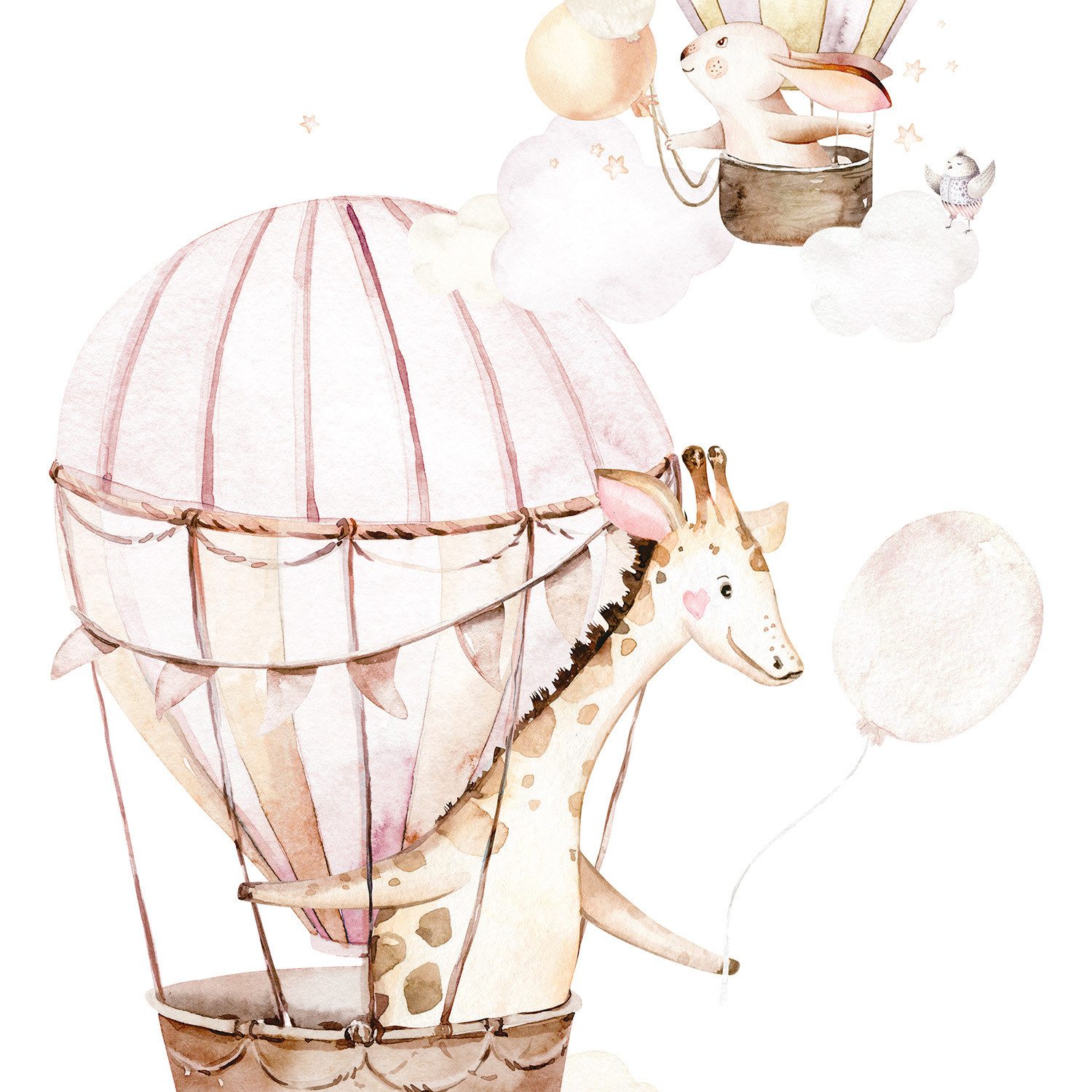 Rasch Fototapete Heißluftballon & Tiere - Vliestapete Weiß Braun Pink, Fotodruck, (1 Rolle, 1 St., 3 m x 1,59 m), gute Lichtbeständigkeit, waschbeständig, restlos abziehbar