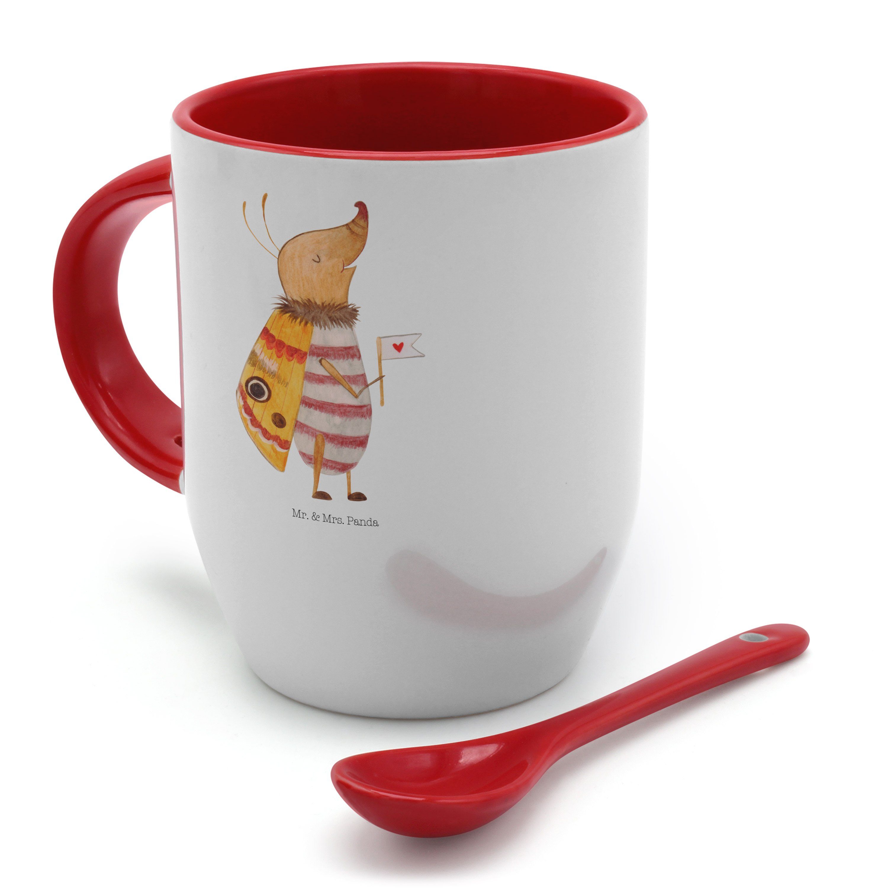 Tasse & - Weiß Fähnchen Mr. Mrs. Geschenk, Lö, Kaffeetasse, Panda - Tasse Nachtfalter Keramik mit mit