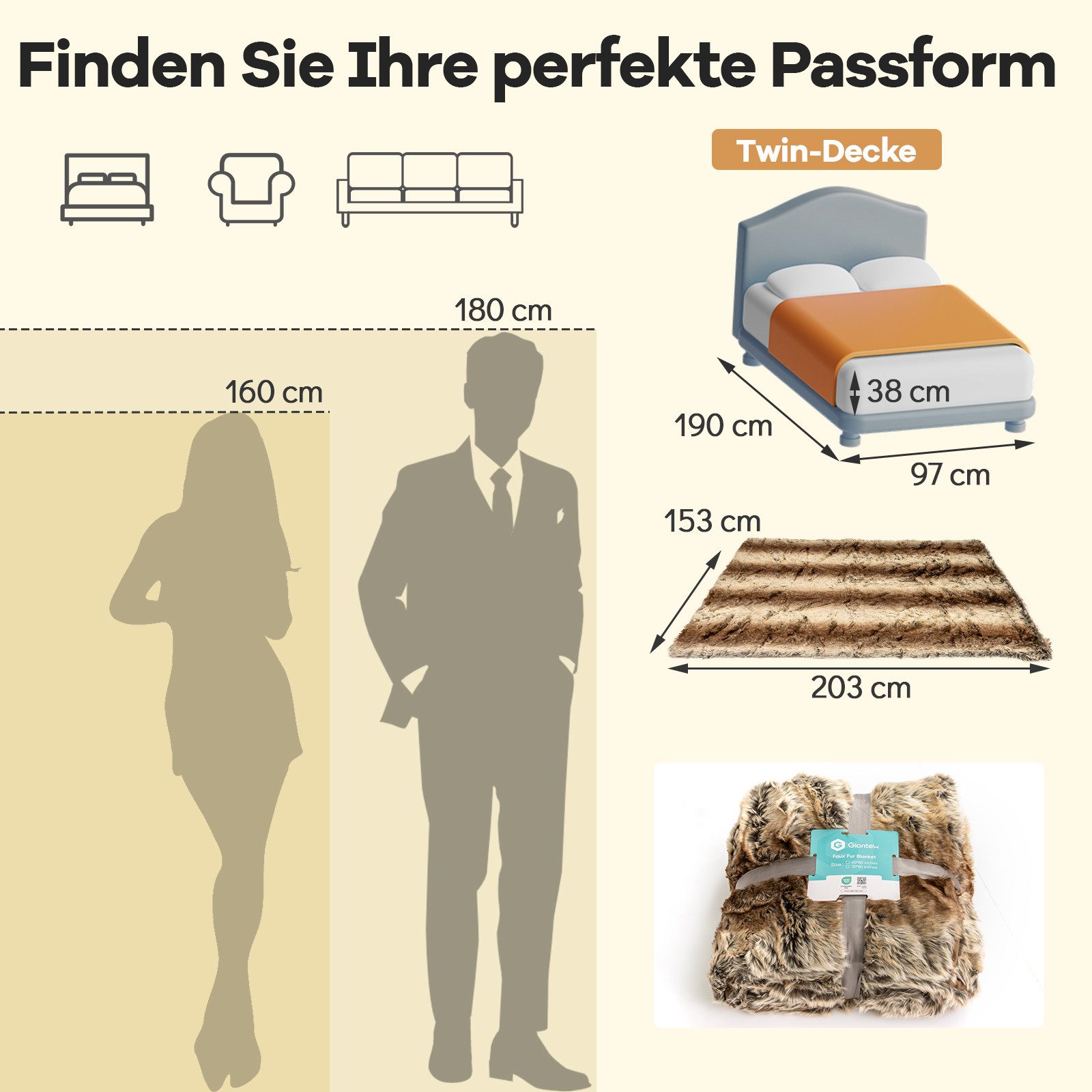 Wohndecke, COSTWAY, Kuscheldecke, Sofadecke, luxuriöse Felldecke, 153 x 203 günstig online kaufen