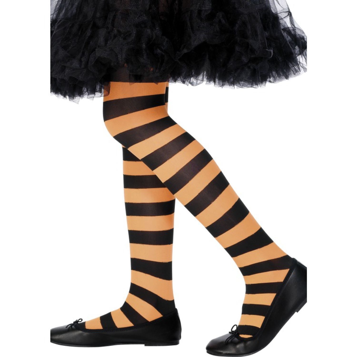 Kostüm Strumpfhose Kid Quergestreift Schwarz/Orange 6-12J