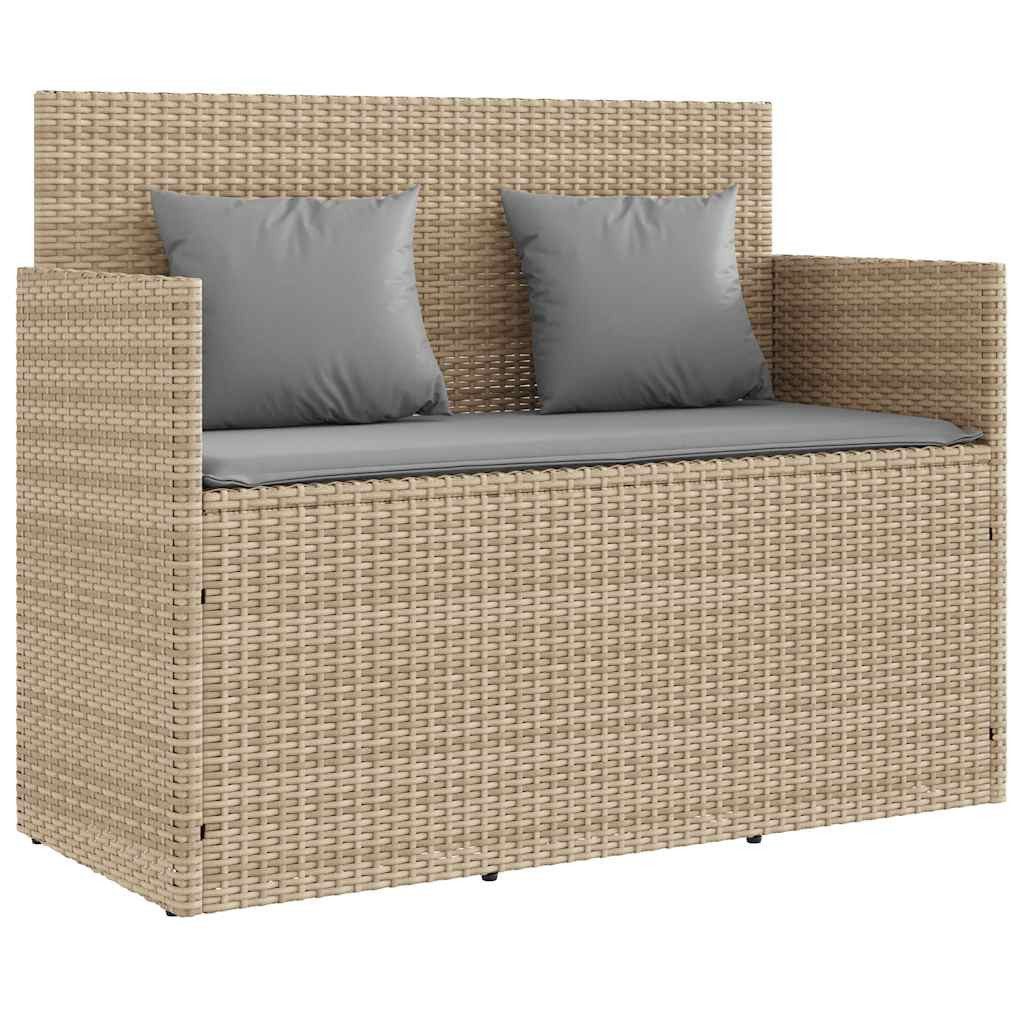 vidaXL Gartenbank Gartenbank mit Kissen Beige Poly Rattan (1-St)