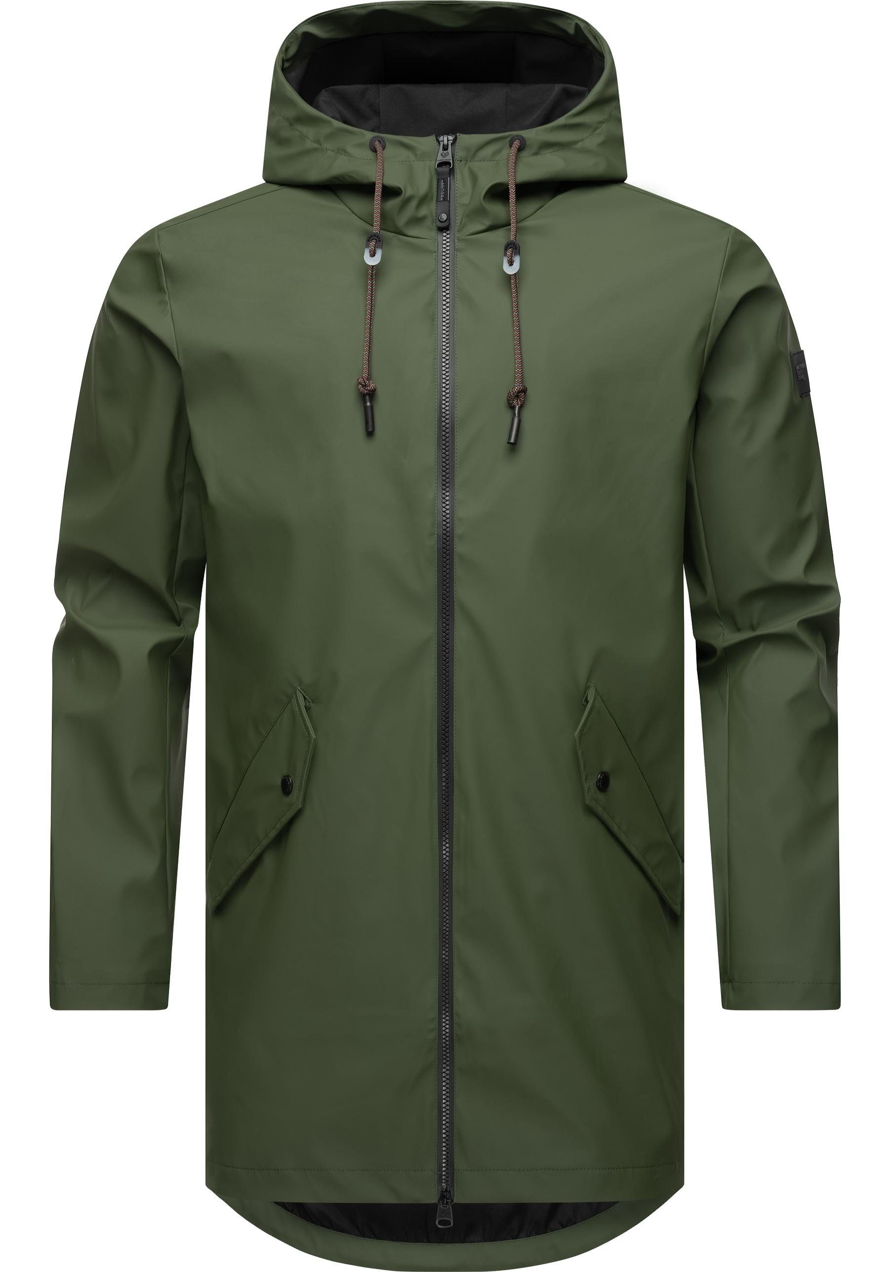 Ragwear Regenmantel Sanwoy Lange, wasserdichte Herren Regenjacke mit Kapuze