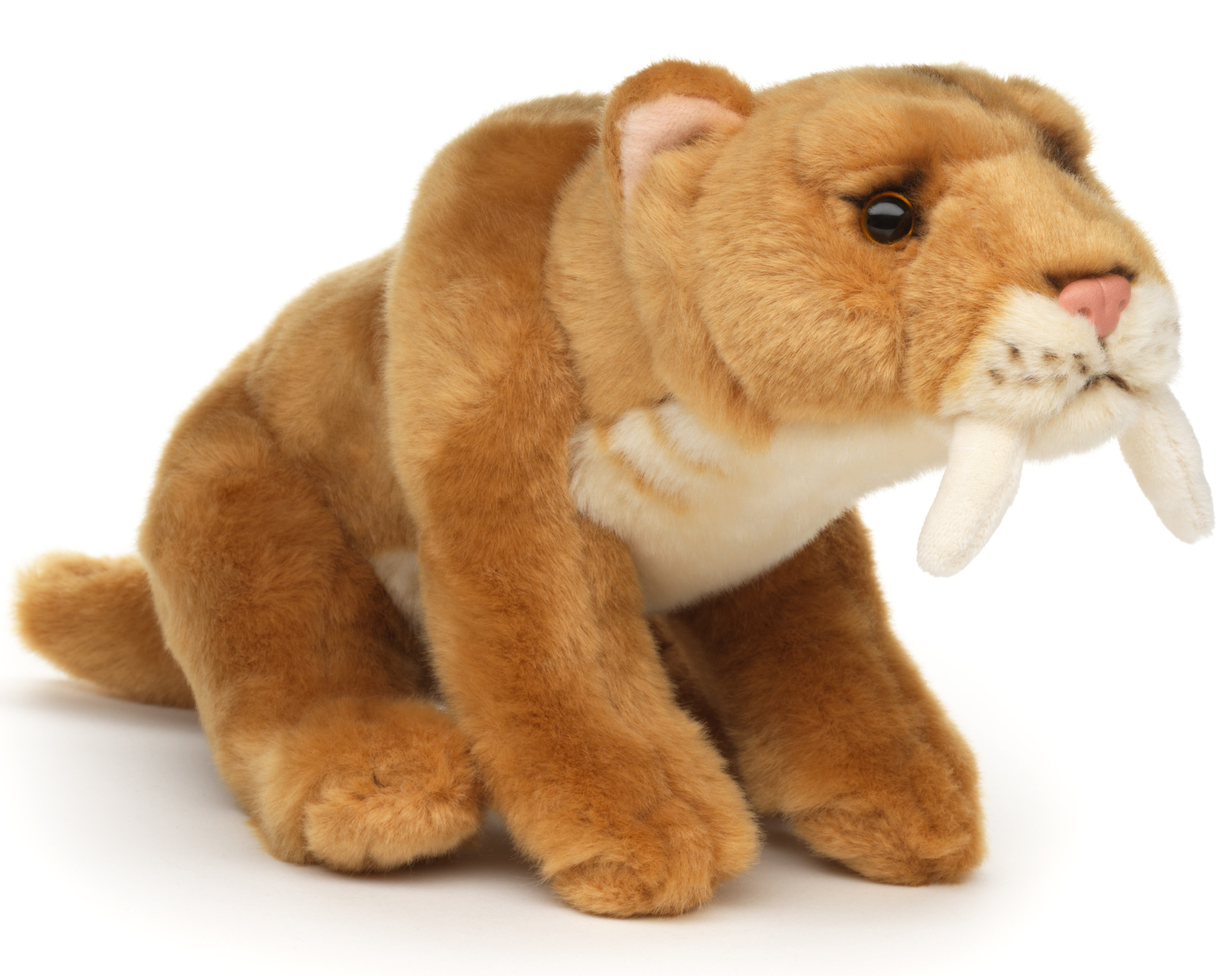 Uni-Toys Kuscheltier Säbelzahntiger - 31 cm (Länge) - Prähistorisches Wildtier - Plüschtier, zu 100 % recyceltes Füllmaterial