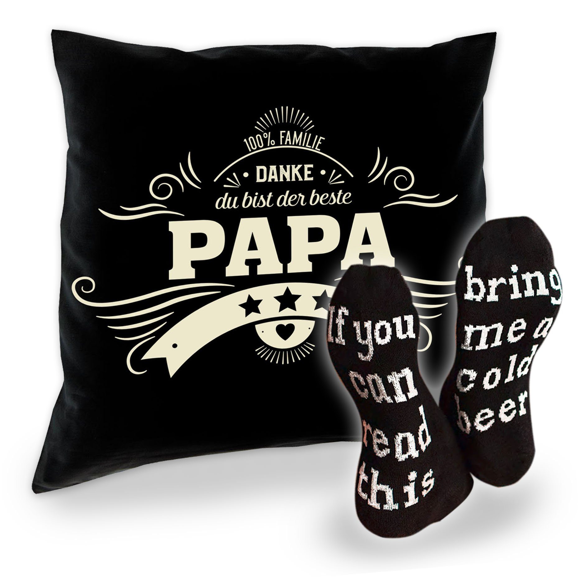 Bier Papa Danke Soreso® Geschenkidee schwarz mit Geschenke Spruch, Kissen Dekokissen Väter Socken für und