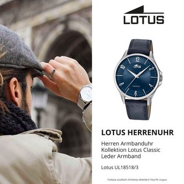 Lotus Quarzuhr Lotus Herren-Armbanduhr blau Analog, Herren Armbanduhr rund, groß (ca. 41mm), Lederarmband blau