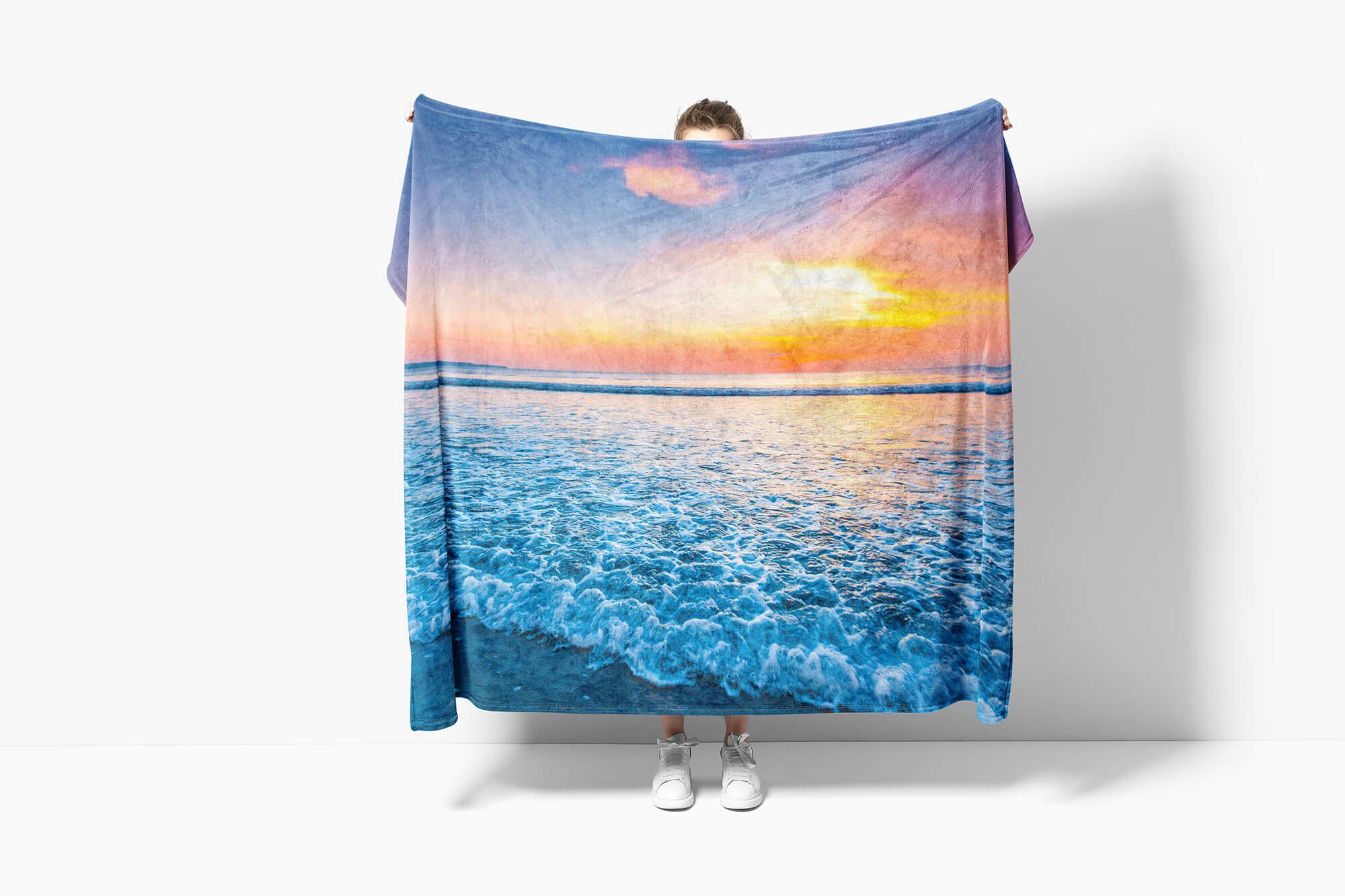 Sinus Art Handtücher Horizont Handtuch Baumwolle-Polyester-Mix mit Fotomotiv Handtuch (1-St), Strandhandtuch Abendröte, Kuscheldecke Saunatuch