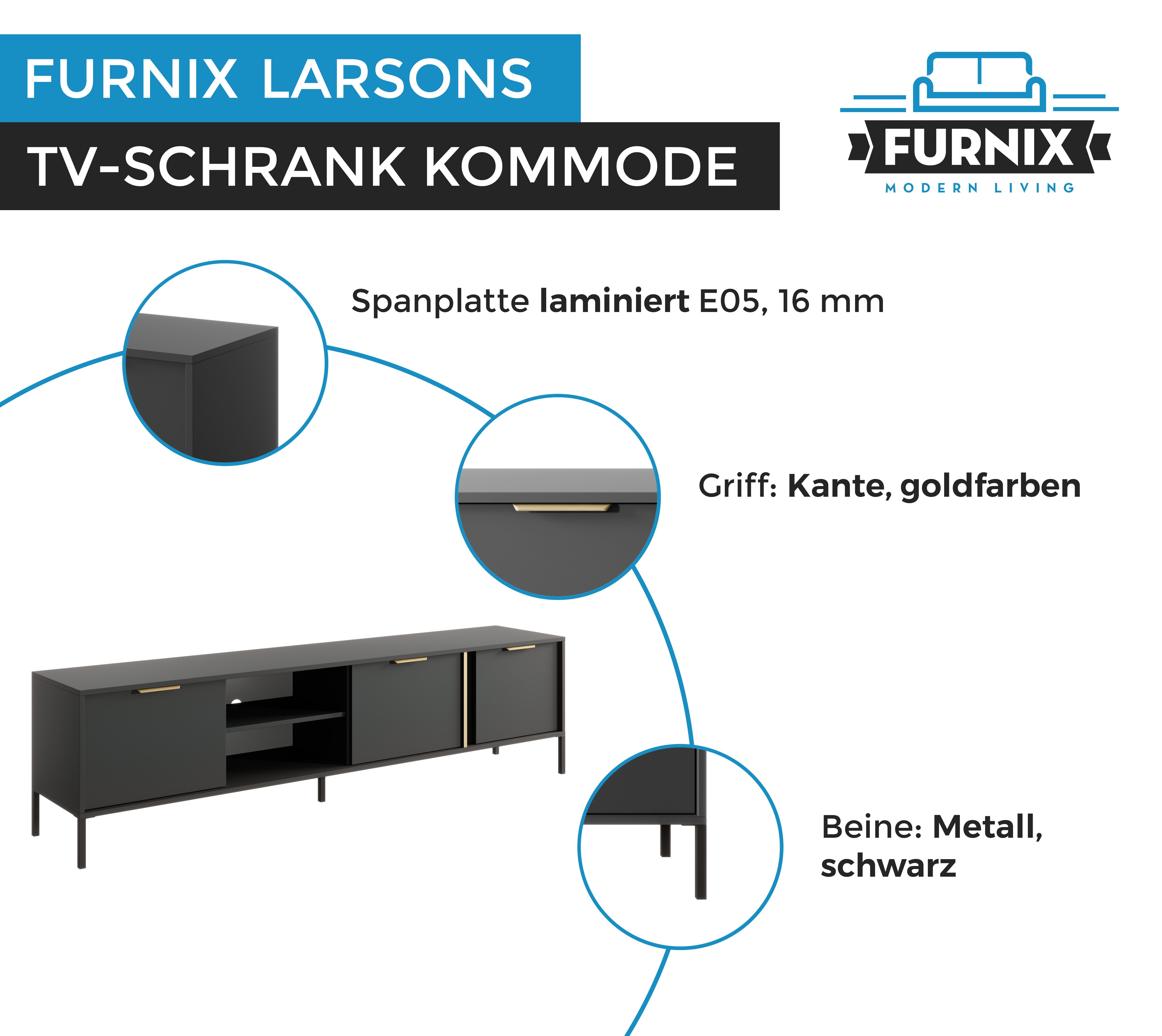 Furnix TV-Board LARSONS 203F B202,9 x cm, 3D x T39,5 Flügeltüren Fernsehschrank Metallbeine H53,4 cm 3 Anthrazit, cm