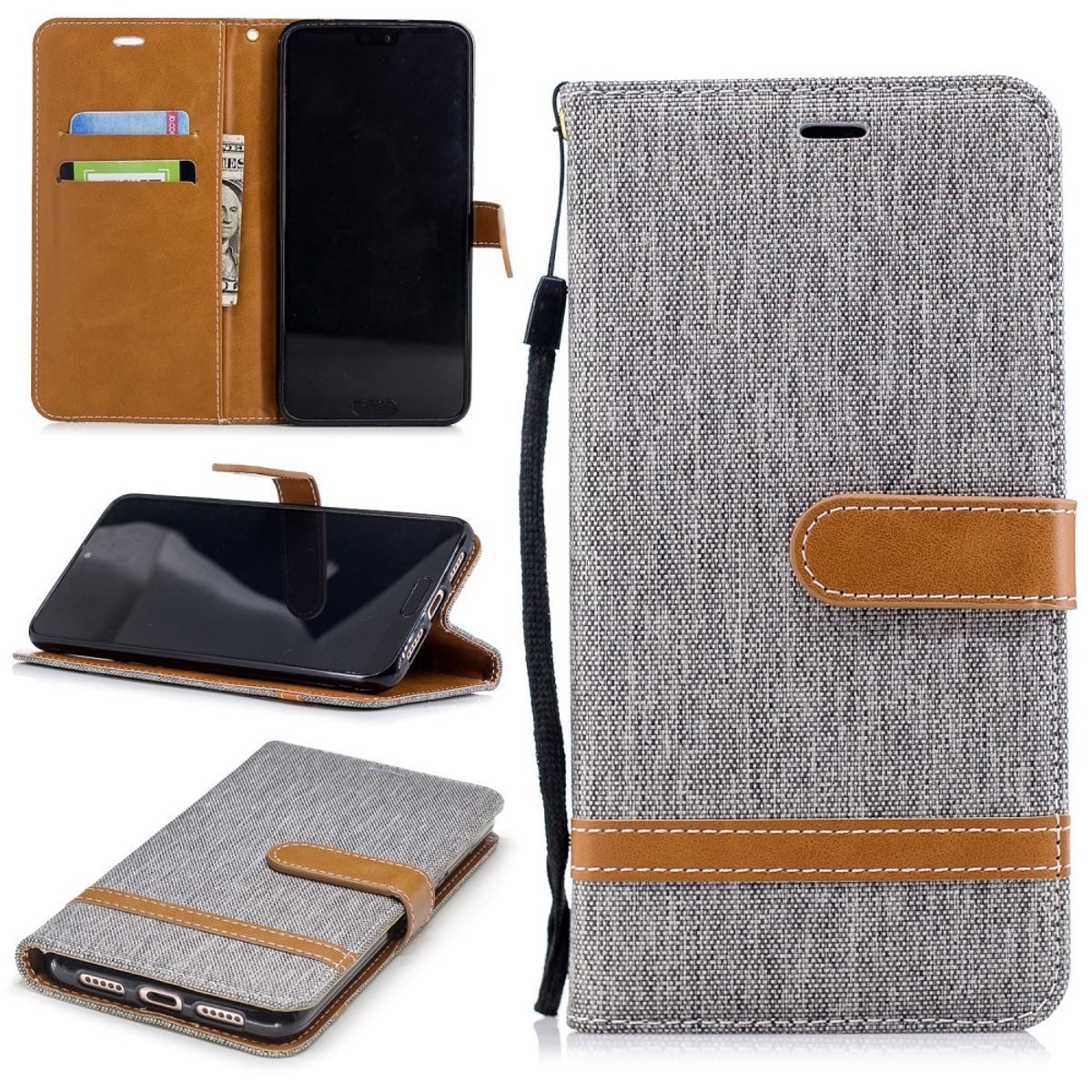 König Design Handyhülle Huawei P20 Pro, Huawei P20 Pro Handyhülle Bookcover Grau