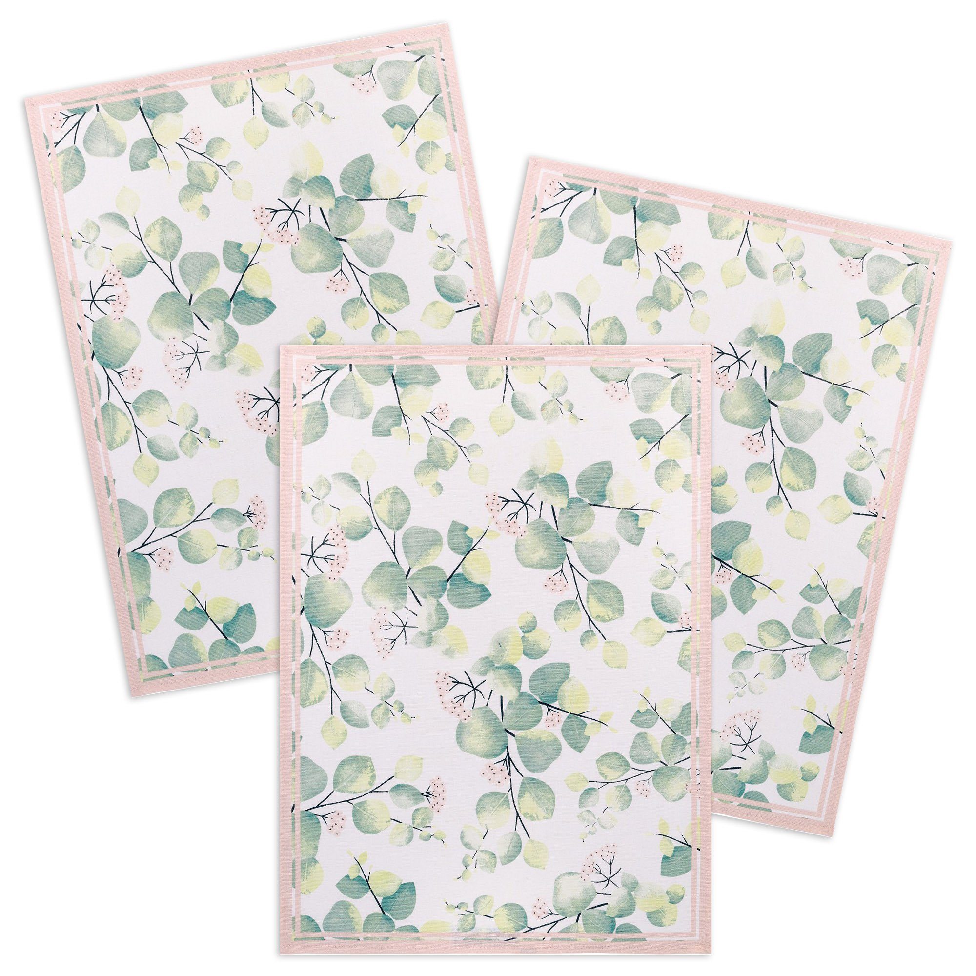 Kracht Geschirrtuch Eucaliptus, (Set, 3-tlg., Set), 3er Pack Полотенца для посуды (3 Stück), ca. 50x70cm, Halbleinen bedruckt