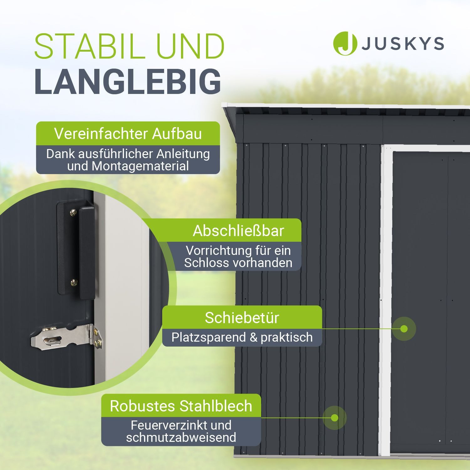 Juskys Gartenhaus S, BxT: 164x88 cm, mit Pultdach, Schiebetür, Fundamentrahmen, Werkzeughalter, 1 m²
