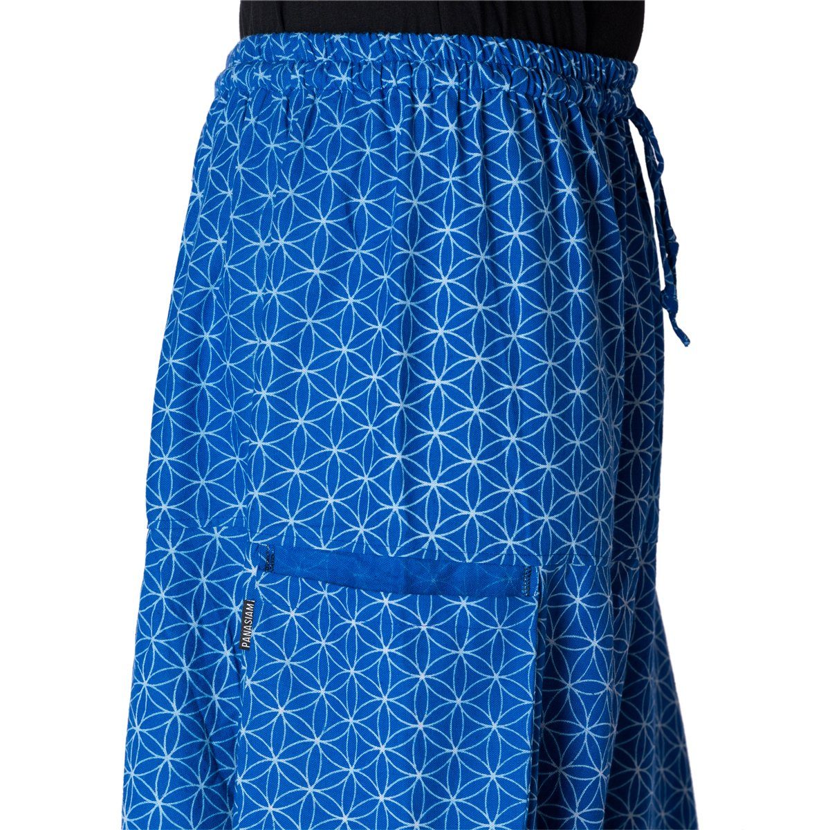 PANASIAM Relaxhose Aladinhose Geometrix Haremshose bedruckt Freizeithose Lebensblume mit Mustern gewebter Baumwolle blau Pumphose grob bequeme 100% aus Damen japanischen