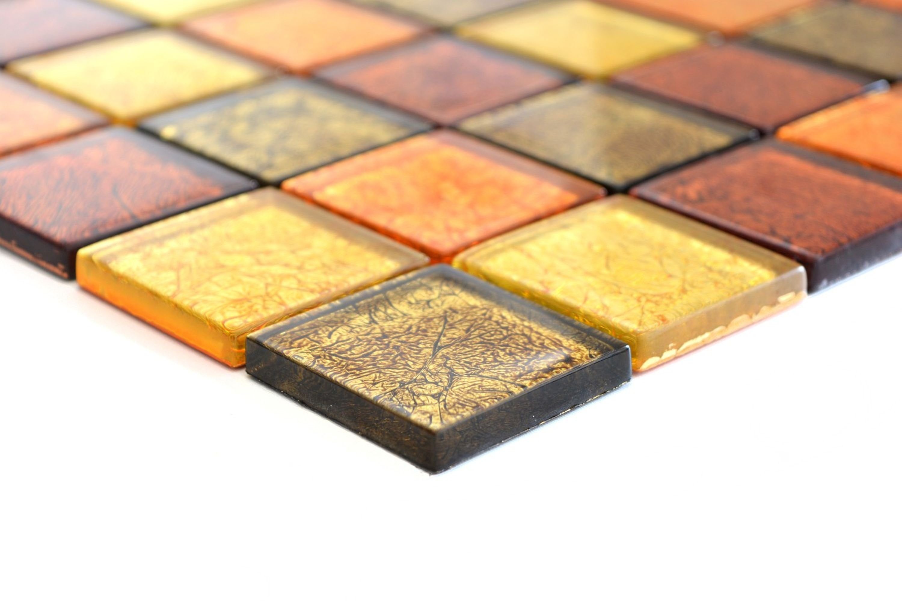 Mosani Mosaikfliesen Glasmosaik Küche Mosaikfliese Fliesenspiegel gold Struktur orange