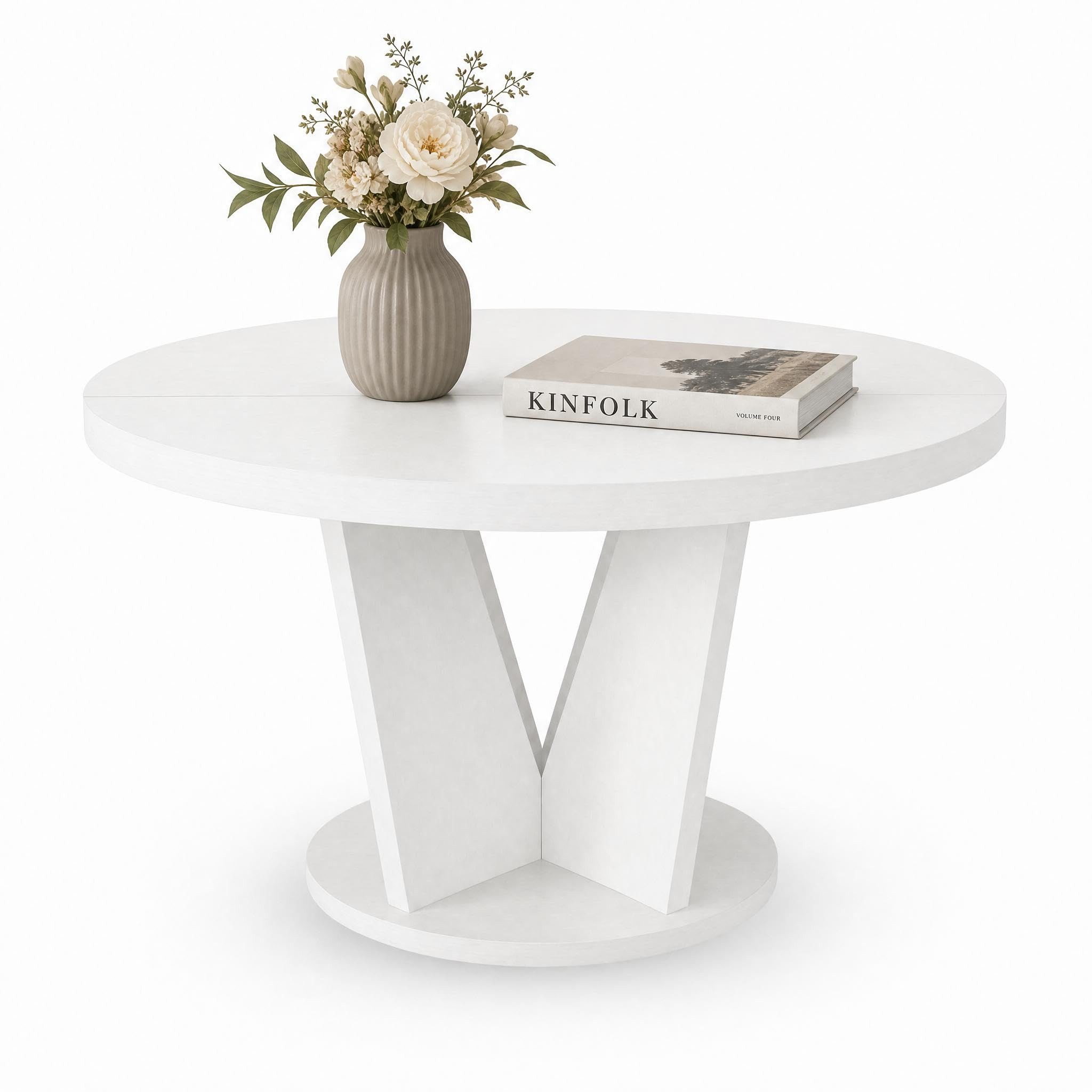 GarveeMore Couchtisch 80cm Wohnzimmertisch mit V-förmigem Sockel, aus MDF