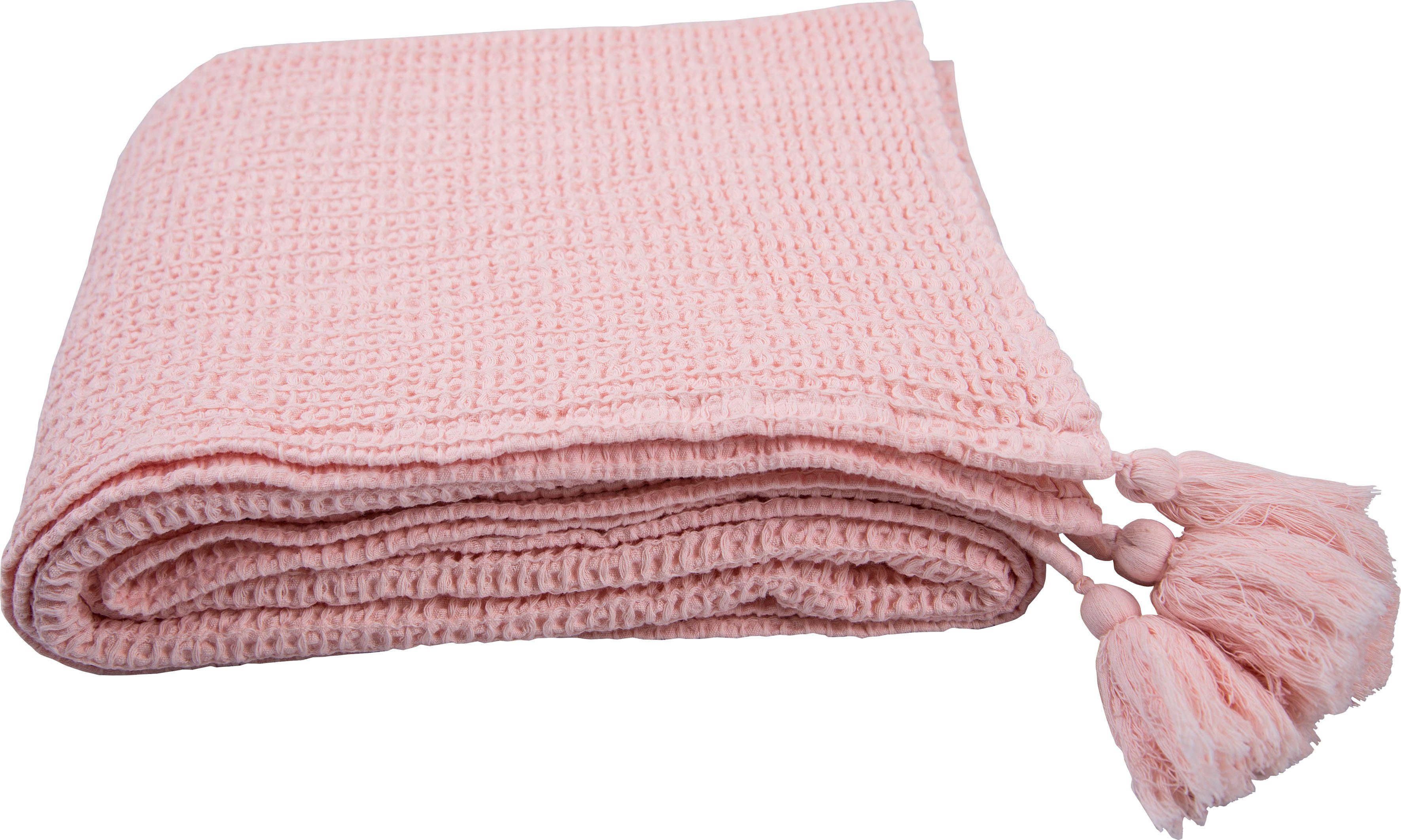 Honeycomb, TOM Quasten, Kuscheldecke Plaid rosé mit TAILOR HOME,