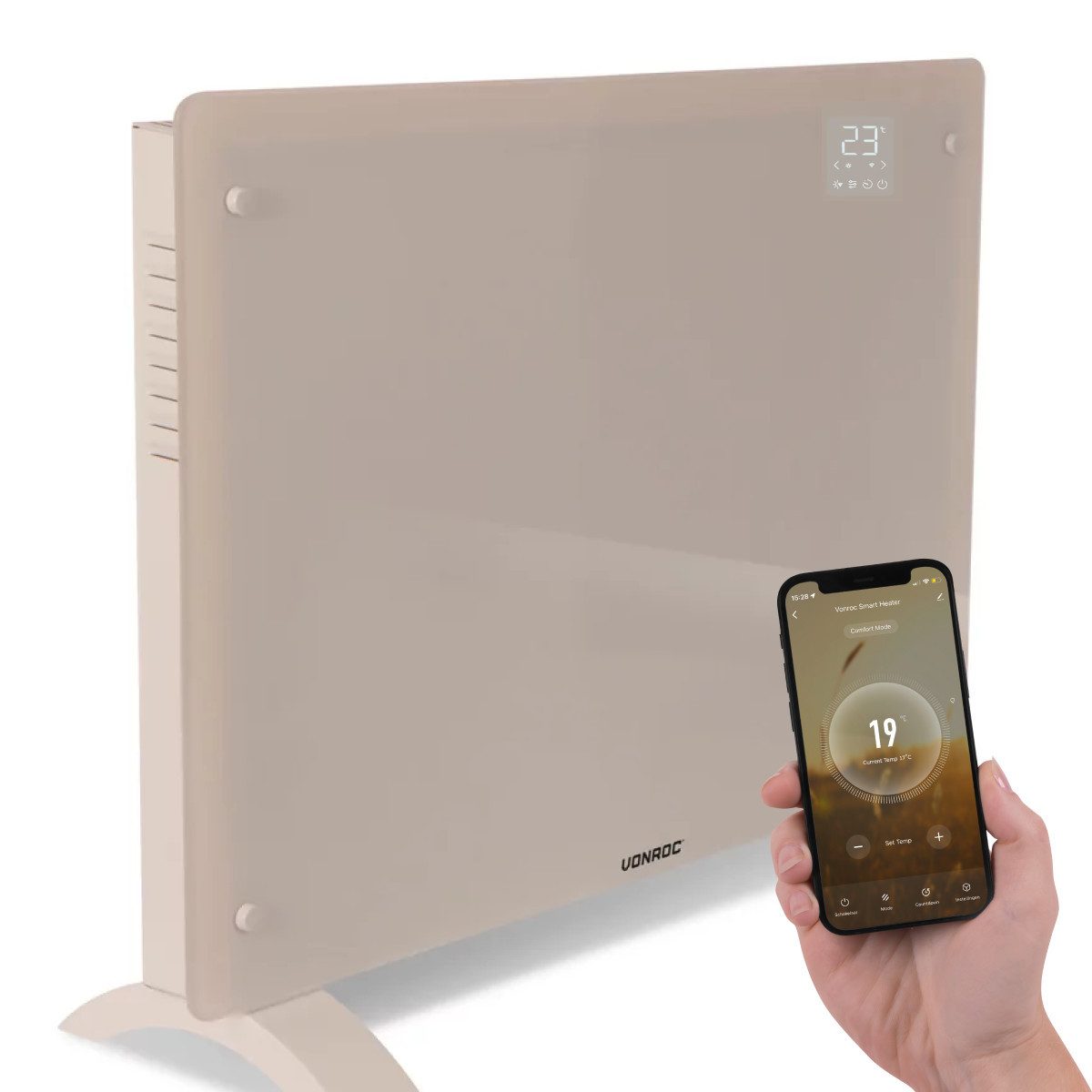 VONROC Heizkörper Elektroheizung in Varianten für 12 bis 30qm Räume, Elektrische Konvektorheizung 2 stufig - Manuelle/App Steuerung