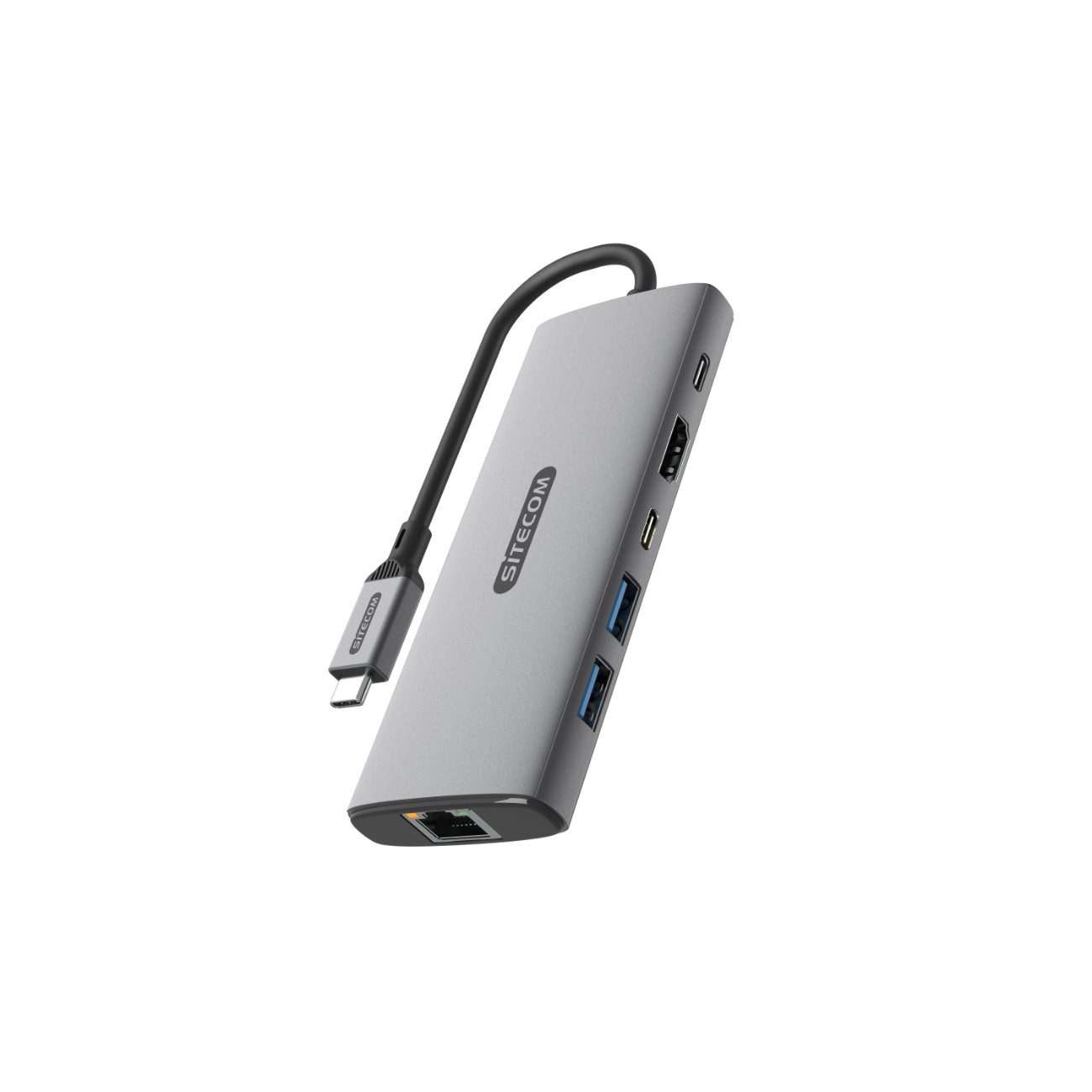 Sitecom CN-5506 USB-Adapter USB-C Stecker zu USB-C Buchse, HDMI Buchse, USB-A Buchse, RJ45-Buchse, 15 cm, 6-in-1 USB-C Hub mit HDMI 2.0, PD 100 W, Ethernet, 10 Gbps Ports