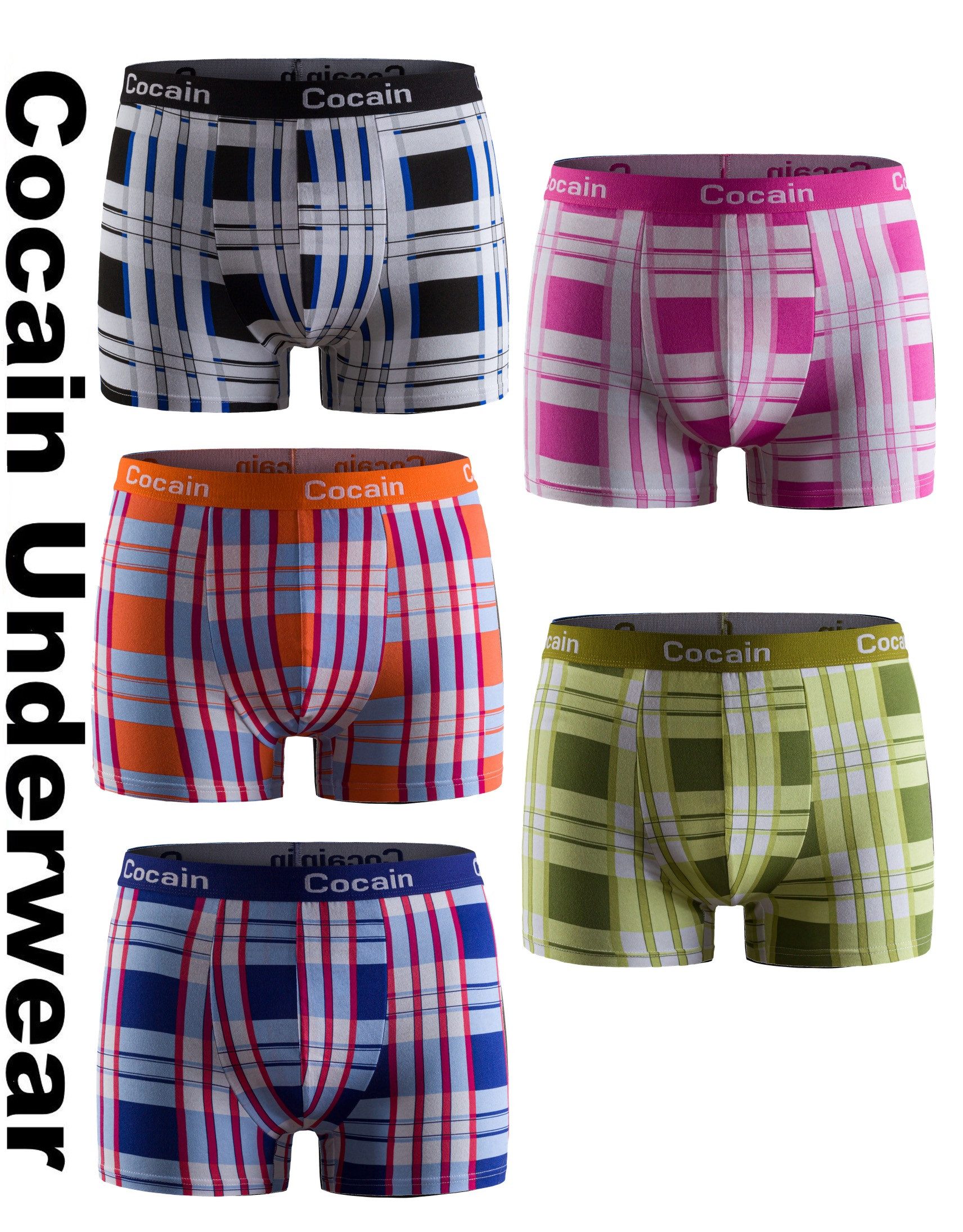 Cocain underwear Boxershorts 5 Boxershorts karierte farbig Herren Unterhose günstig online kaufen