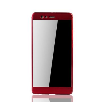 König Design Handyhülle Huawei P9 Plus, Huawei P9 Plus Handyhülle 360 Grad Schutz Full Cover Rot