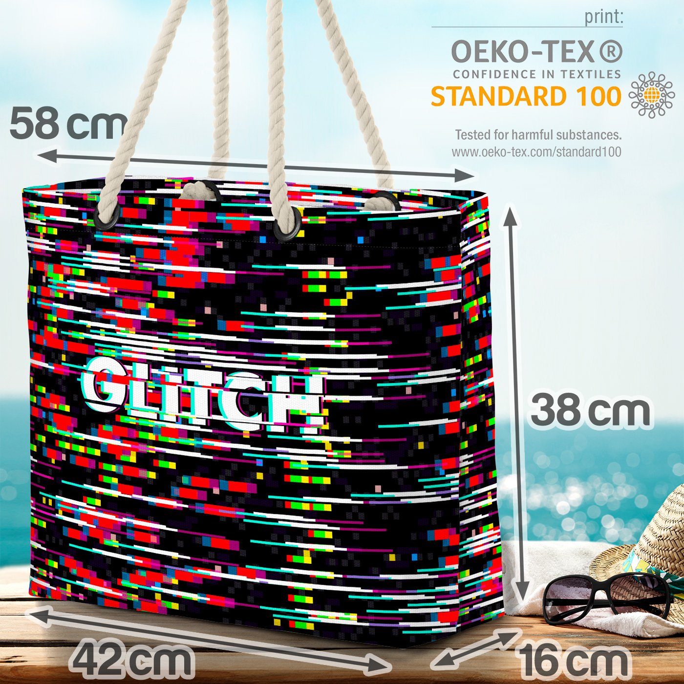 Glitch Strandtasche (1-tlg), Bil Muster Pixelrauschen VOID Pixel Display Computer Pixel Rauschen