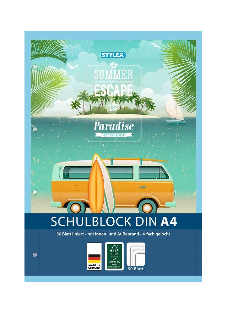 Geschäftspapier Schulblock / liniert / DIN A4 / gelocht / 50 Blatt
