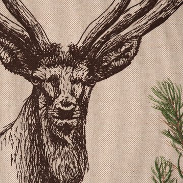 Vorhang SCHÖNER LEBEN. Vorhang Deer Forest Hirsch Kiefernzweige natur grün 24, SCHÖNER LEBEN., Smokband (1 St), blickdicht, Kunstfaser, handmade, made in Germany, vorgewaschen