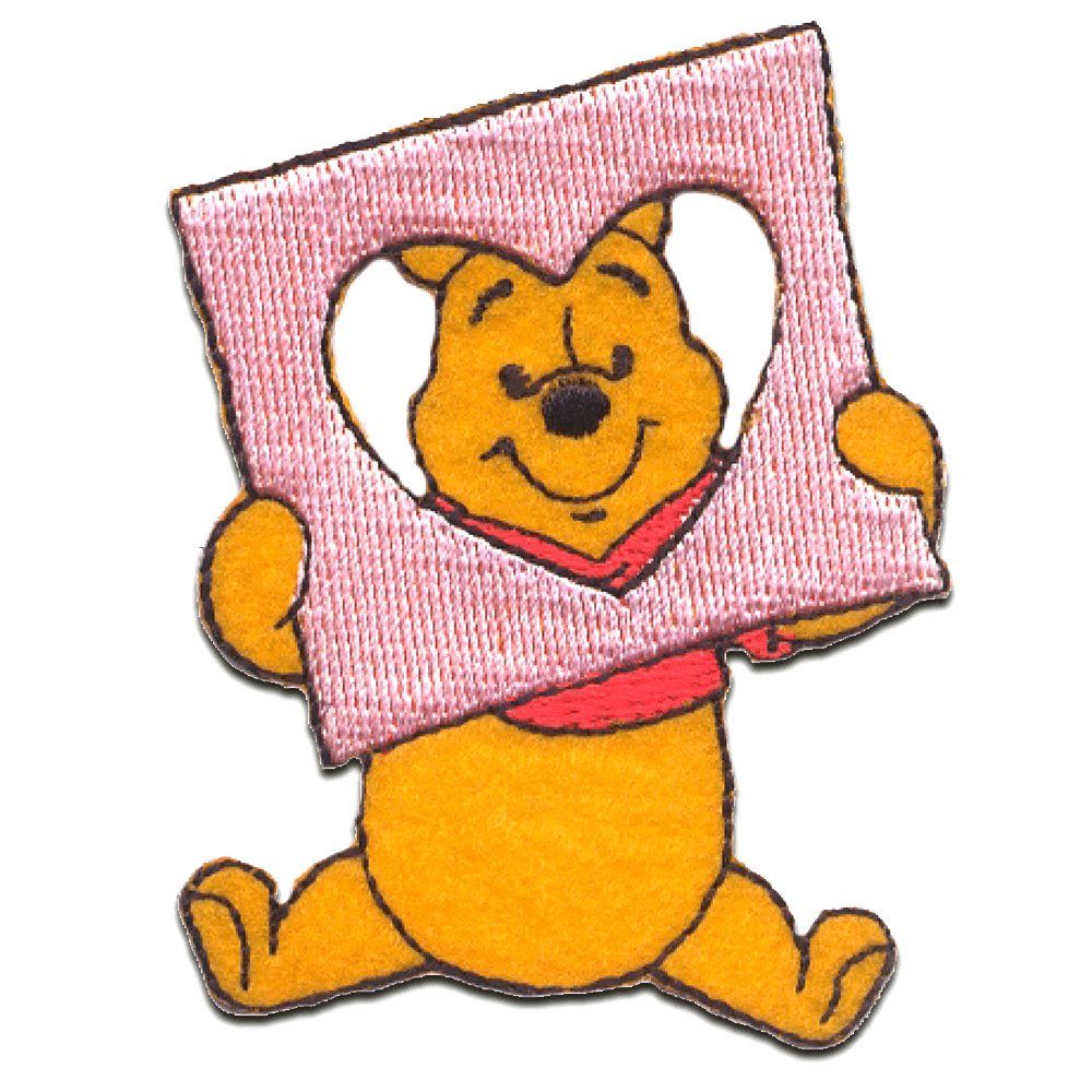 Disney Aufnäher Bügelbild, Aufbügler, Applikationen, Patches, Flicken, zum aufbügeln, Polyester, WINNIE PUUH HERZRAHMEN - Größe: 7,5 x 5,8 cm